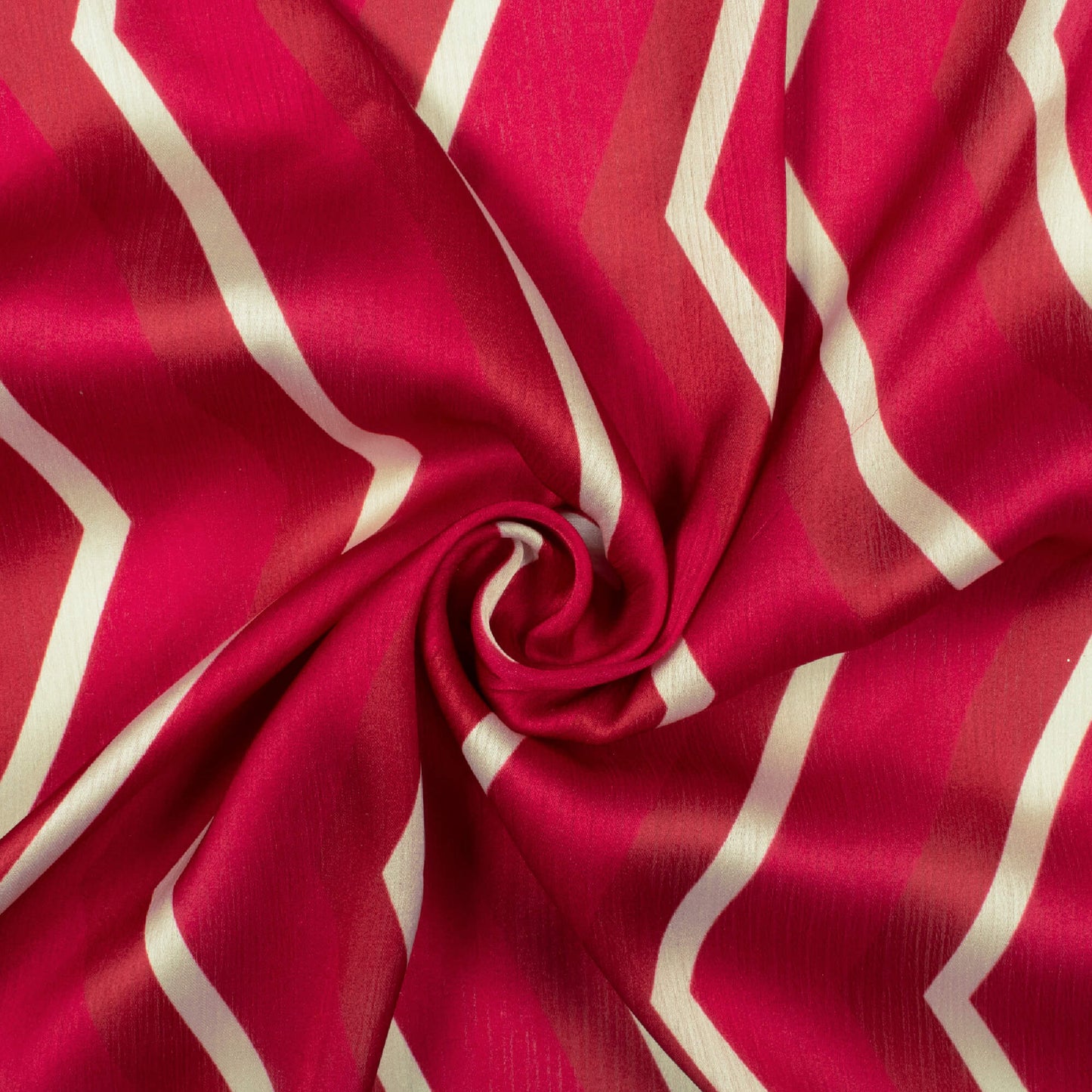 Red And Cream Chevron Pattern Digital Print Chiffon Satin Fabric - Fabcurate