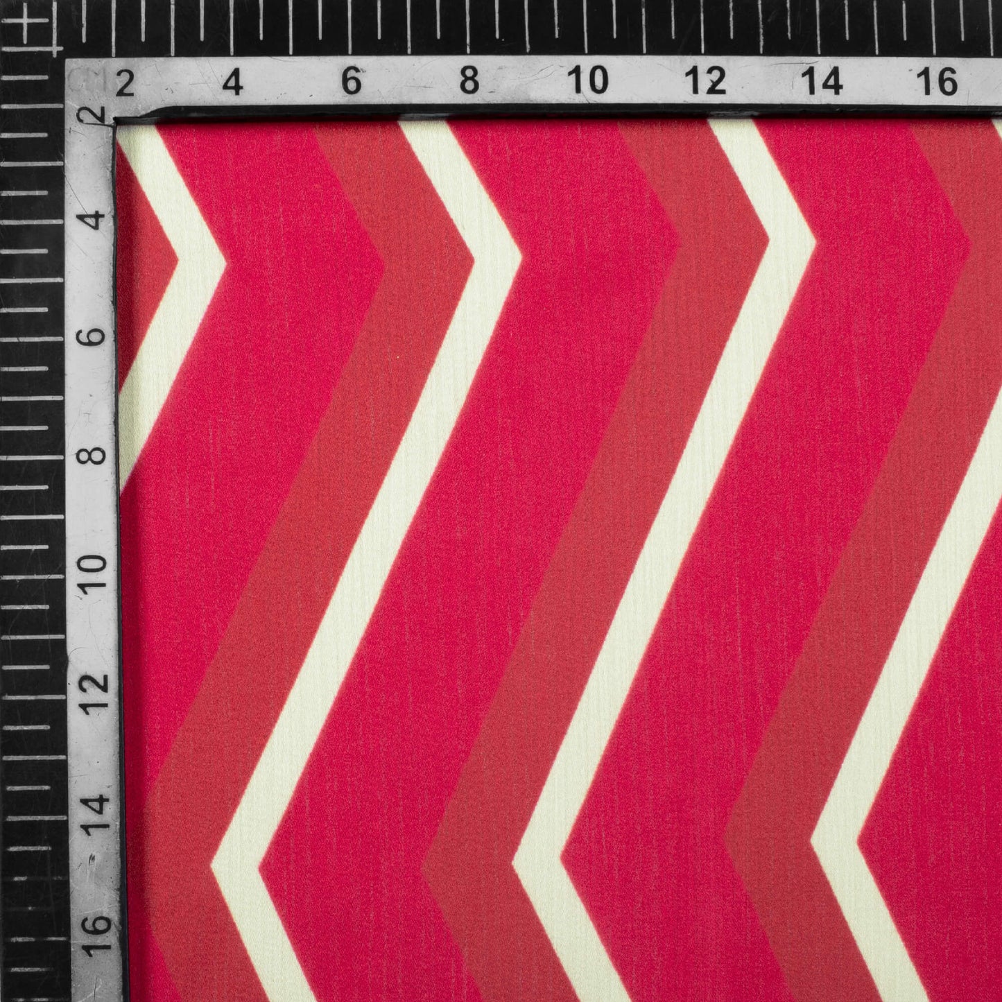 Red And Cream Chevron Pattern Digital Print Chiffon Satin Fabric - Fabcurate