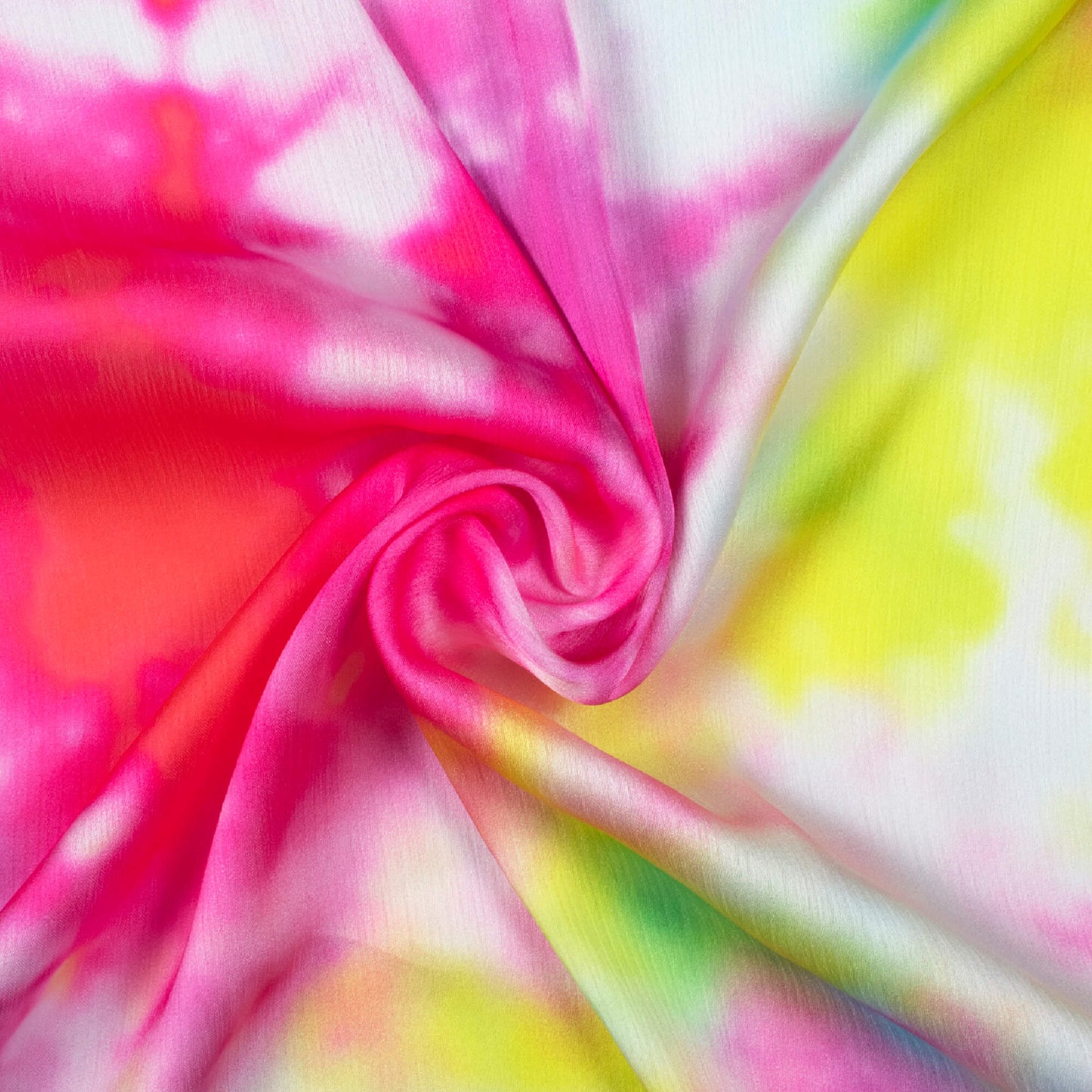 Fuchsia And Yellow Tie & Dye Pattern Digital Print Chiffon Satin Fabric - Fabcurate