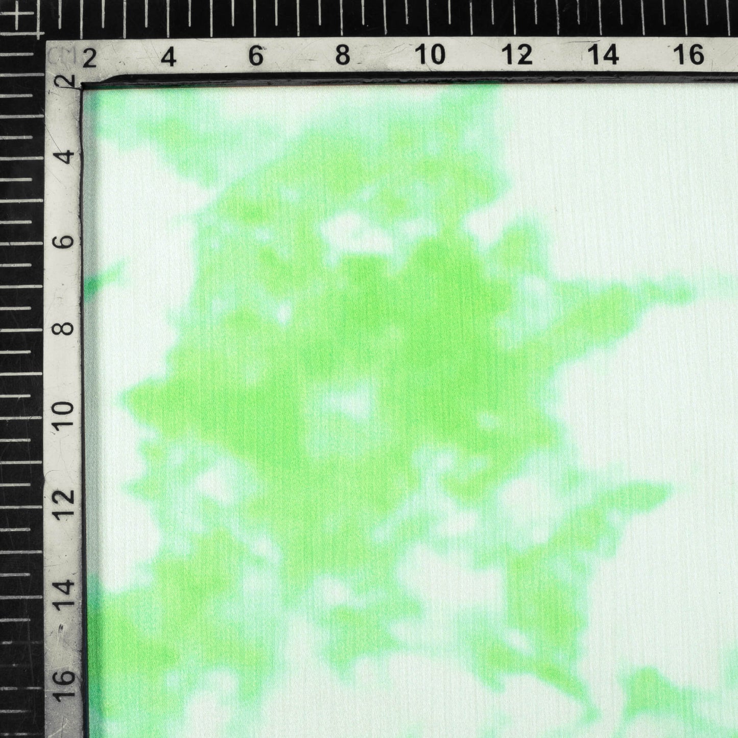 Off White And Liril Green Tie & Dye Pattern Digital Print Chiffon Satin Fabric - Fabcurate