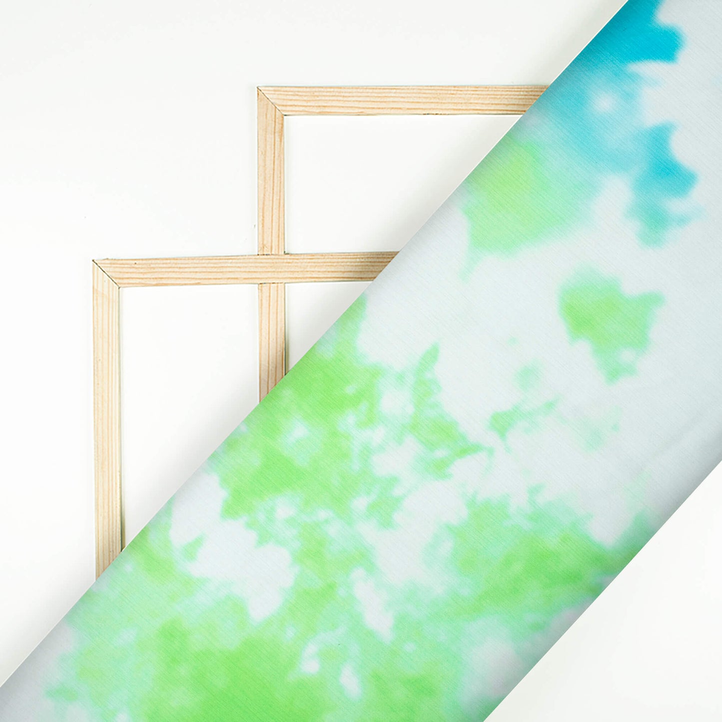 Off White And Liril Green Tie & Dye Pattern Digital Print Chiffon Satin Fabric - Fabcurate