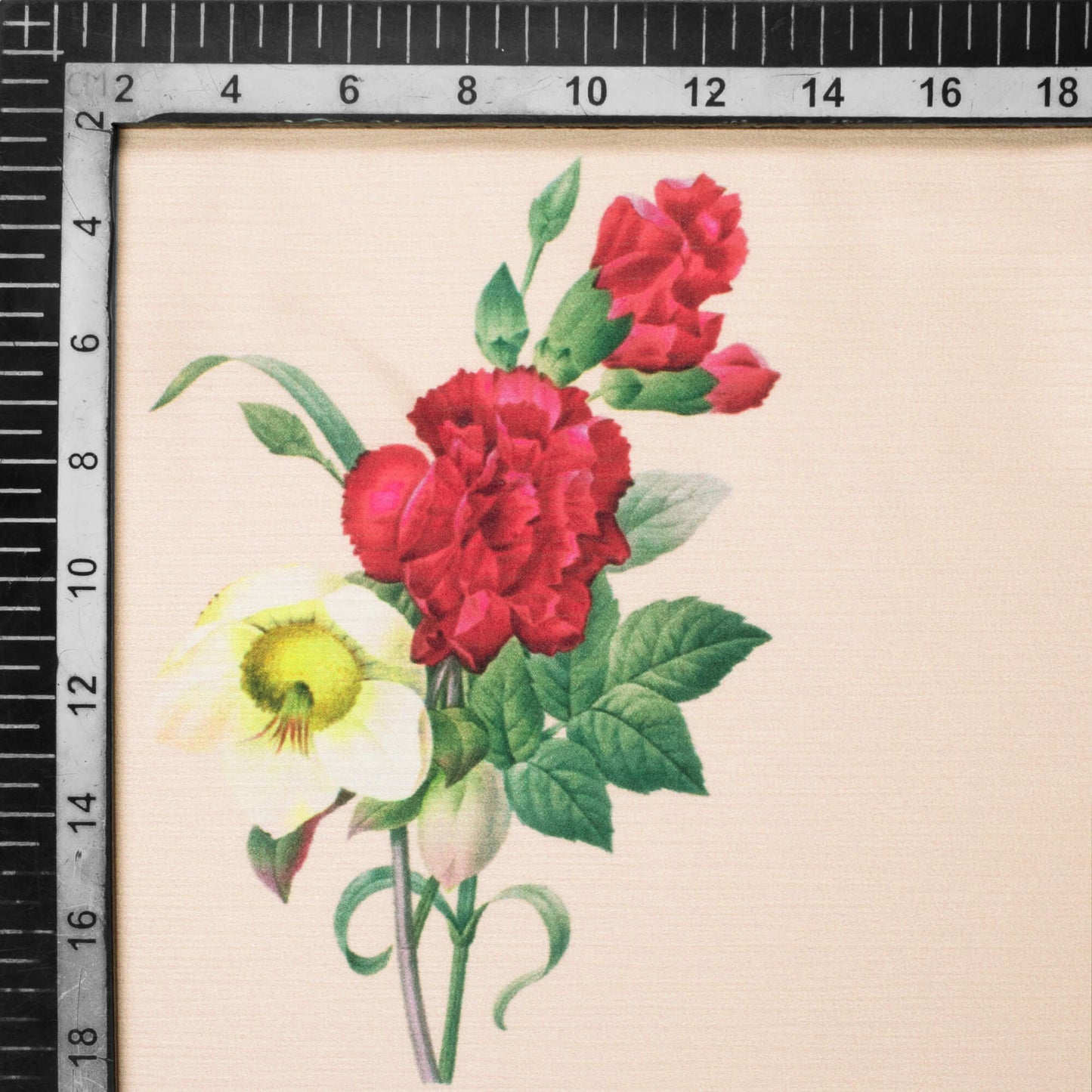 Ivory Cream And Pink Floral Pattern Digital Print Chiffon Satin Fabric - Fabcurate
