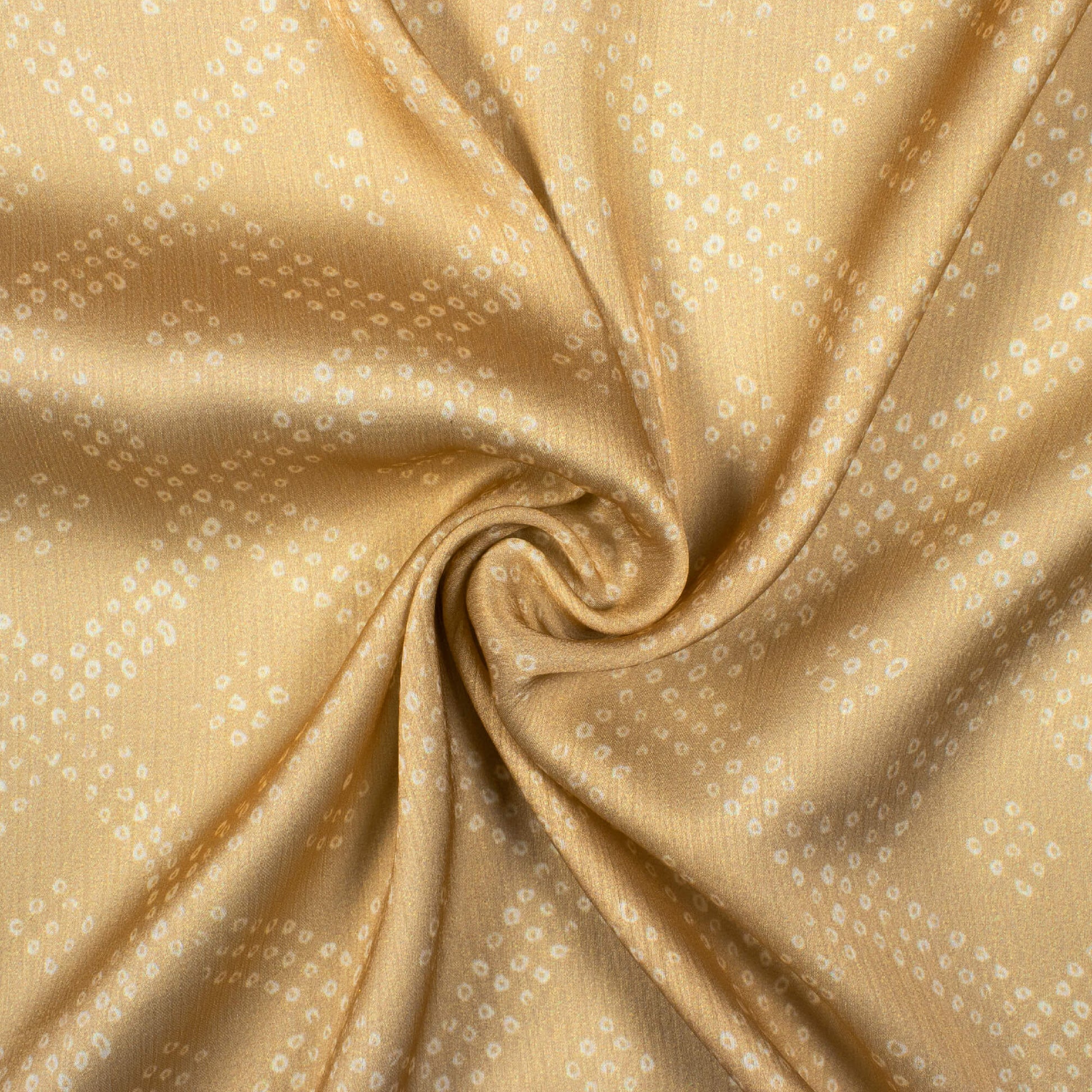 Beige And White Bandhani Pattern Digital Print Chiffon Satin Fabric - Fabcurate