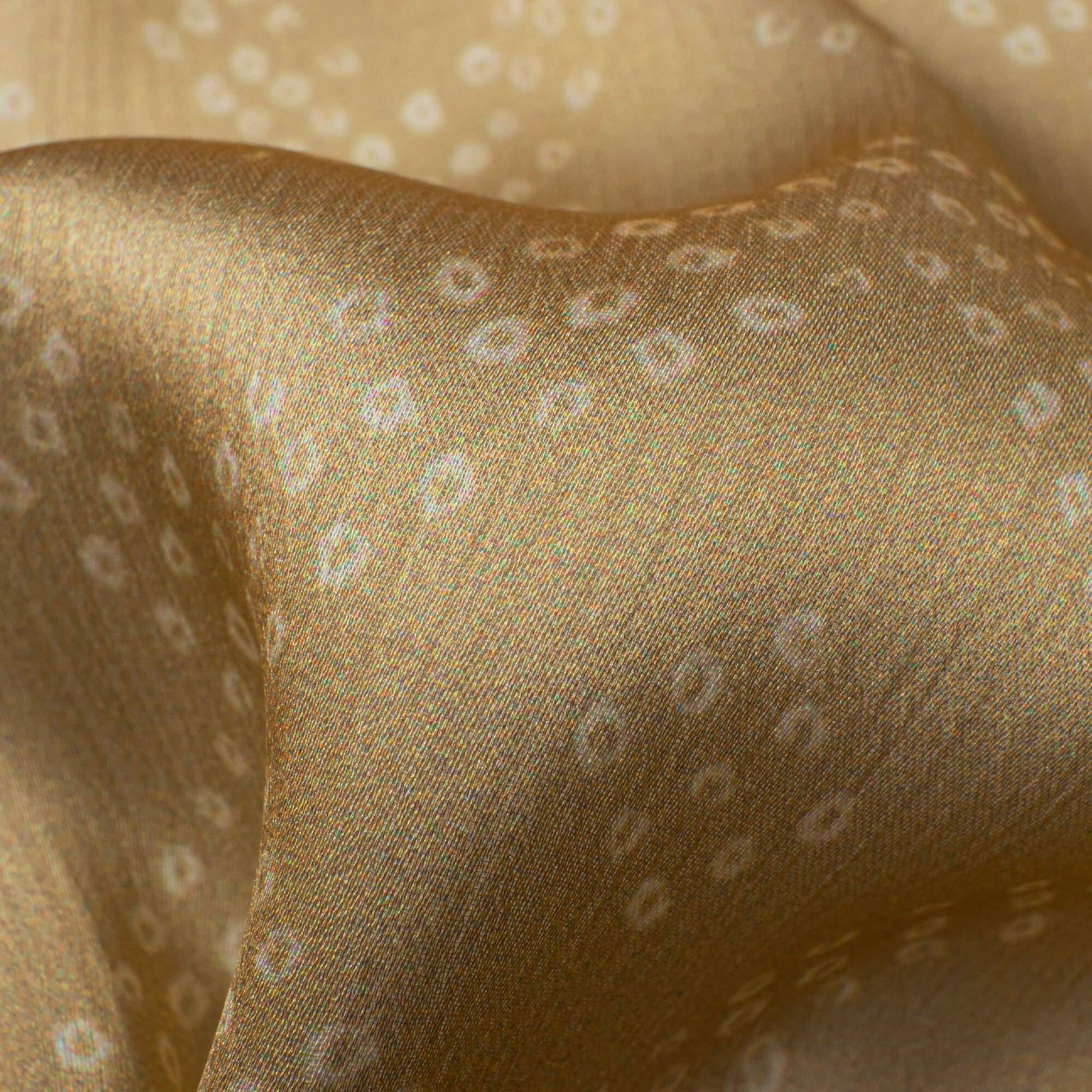 Beige And White Bandhani Pattern Digital Print Chiffon Satin Fabric - Fabcurate