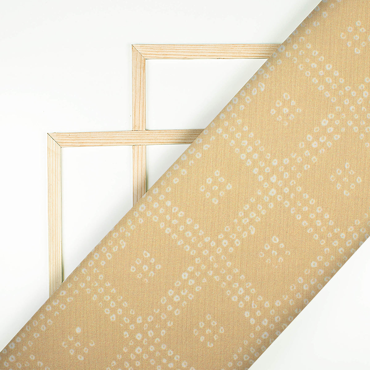 Beige And White Bandhani Pattern Digital Print Chiffon Satin Fabric - Fabcurate