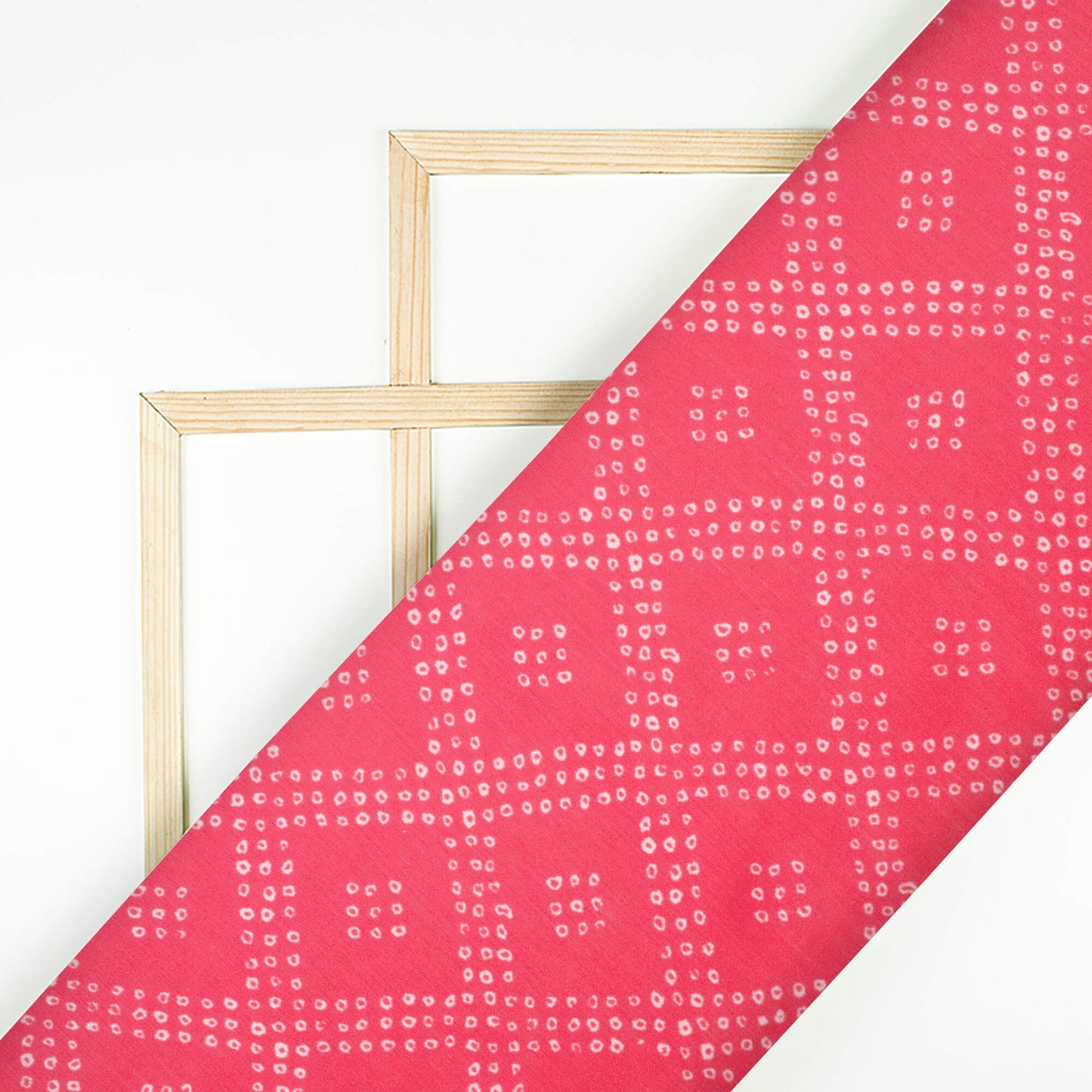 Magenta Pink And White Bandhanii Pattern Digital Print Chiffon Satin Fabric