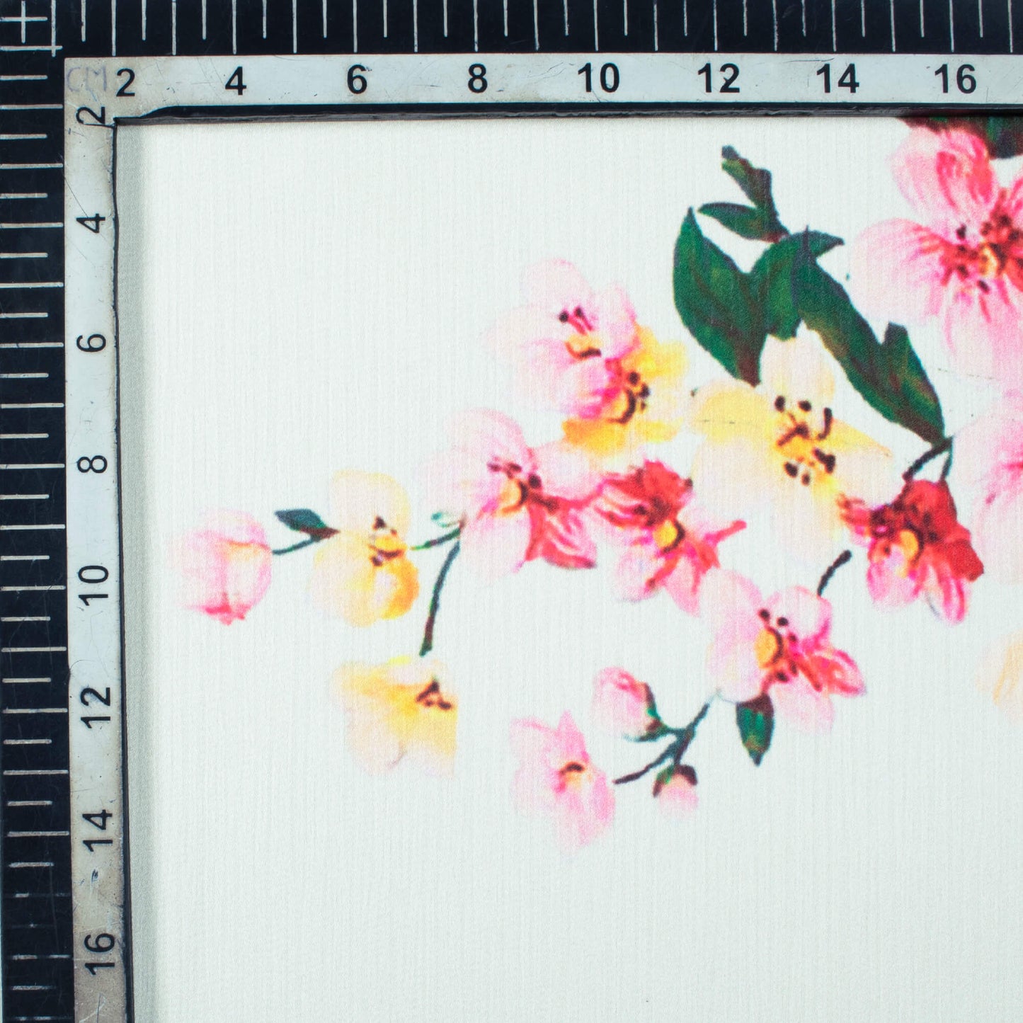 Snow White And Pink Floral Pattern Digital Print Chiffon Satin Fabric - Fabcurate