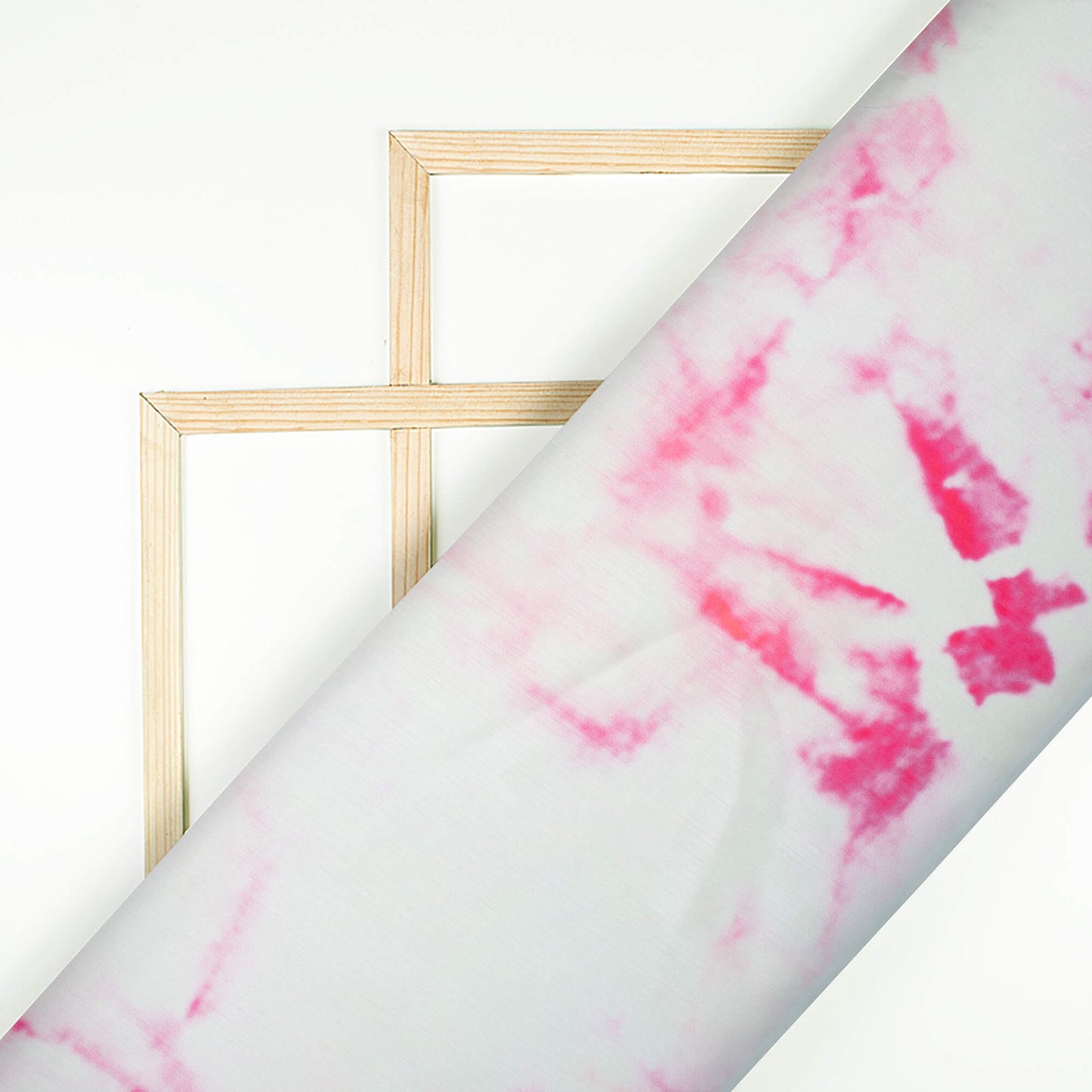 Off White And Pink Tie & Dye Pattern Digital Print Chiffon Satin Fabric - Fabcurate