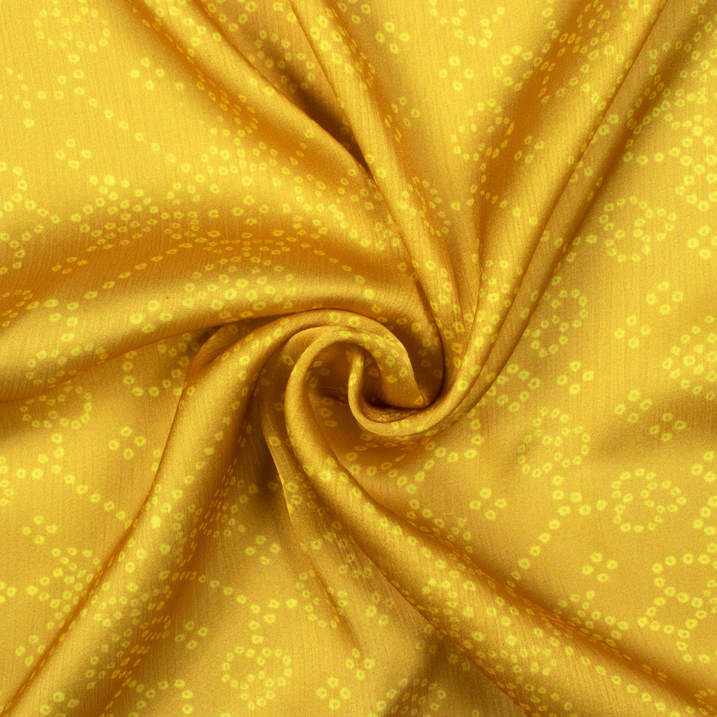 Dijjon Yellow Bandhani Pattern Digital Print Chiffon Satin Fabric - Fabcurate