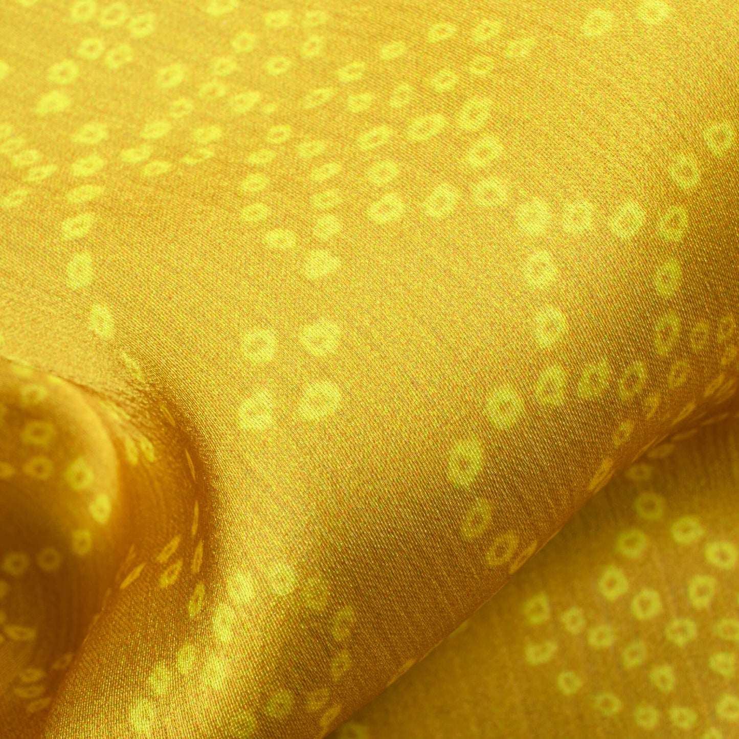 Dijjon Yellow Bandhani Pattern Digital Print Chiffon Satin Fabric - Fabcurate