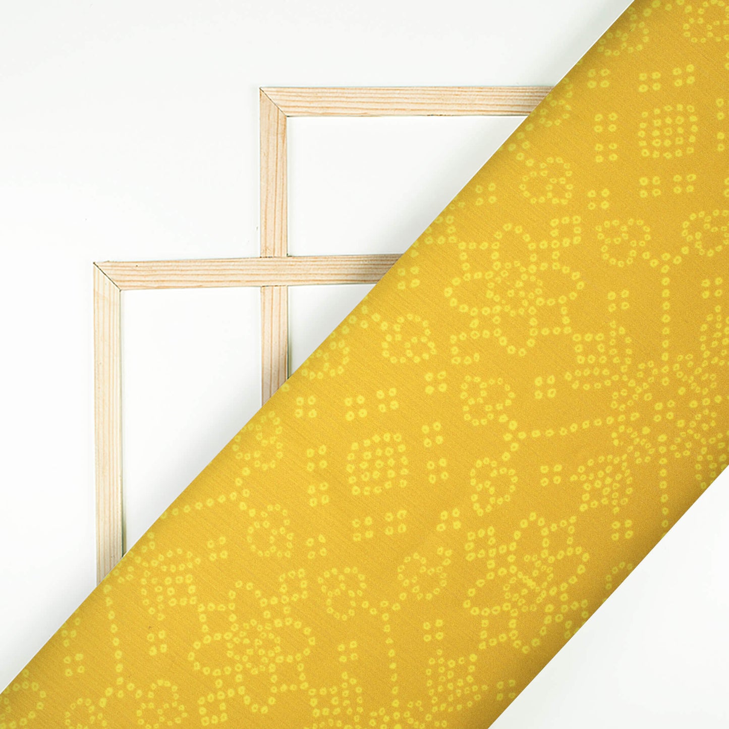 Dijjon Yellow Bandhani Pattern Digital Print Chiffon Satin Fabric - Fabcurate