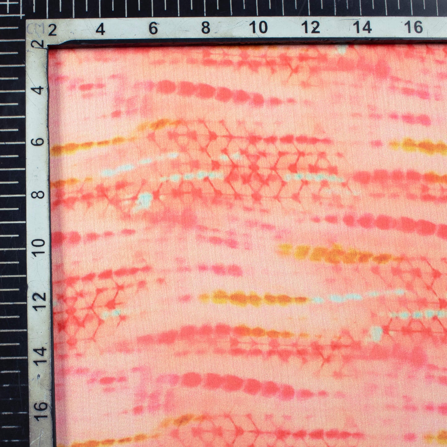 Salmon Pink Shibori Pattern Digital Print Chiffon Satin Fabric - Fabcurate