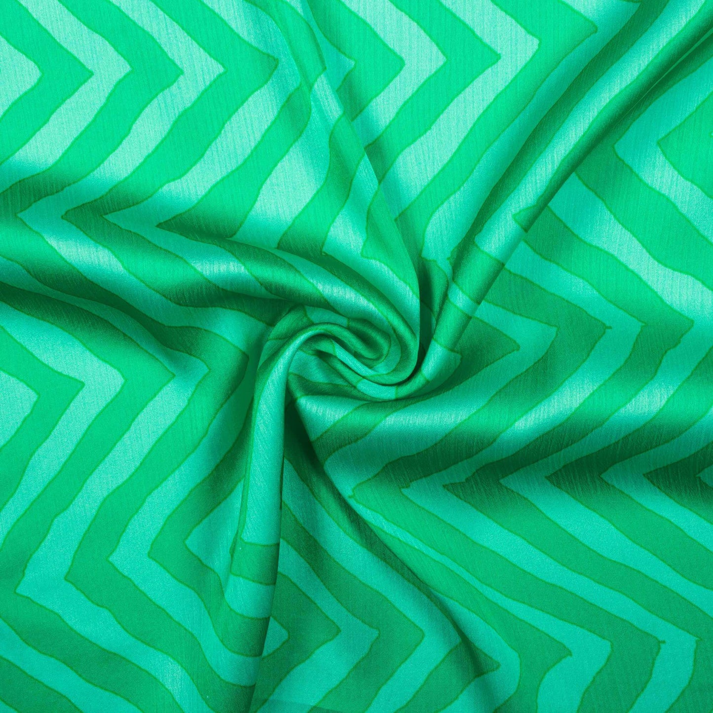 Sea Green And Electric Blue Chevron Pattern Digital Print Chiffon Satin Fabric - Fabcurate