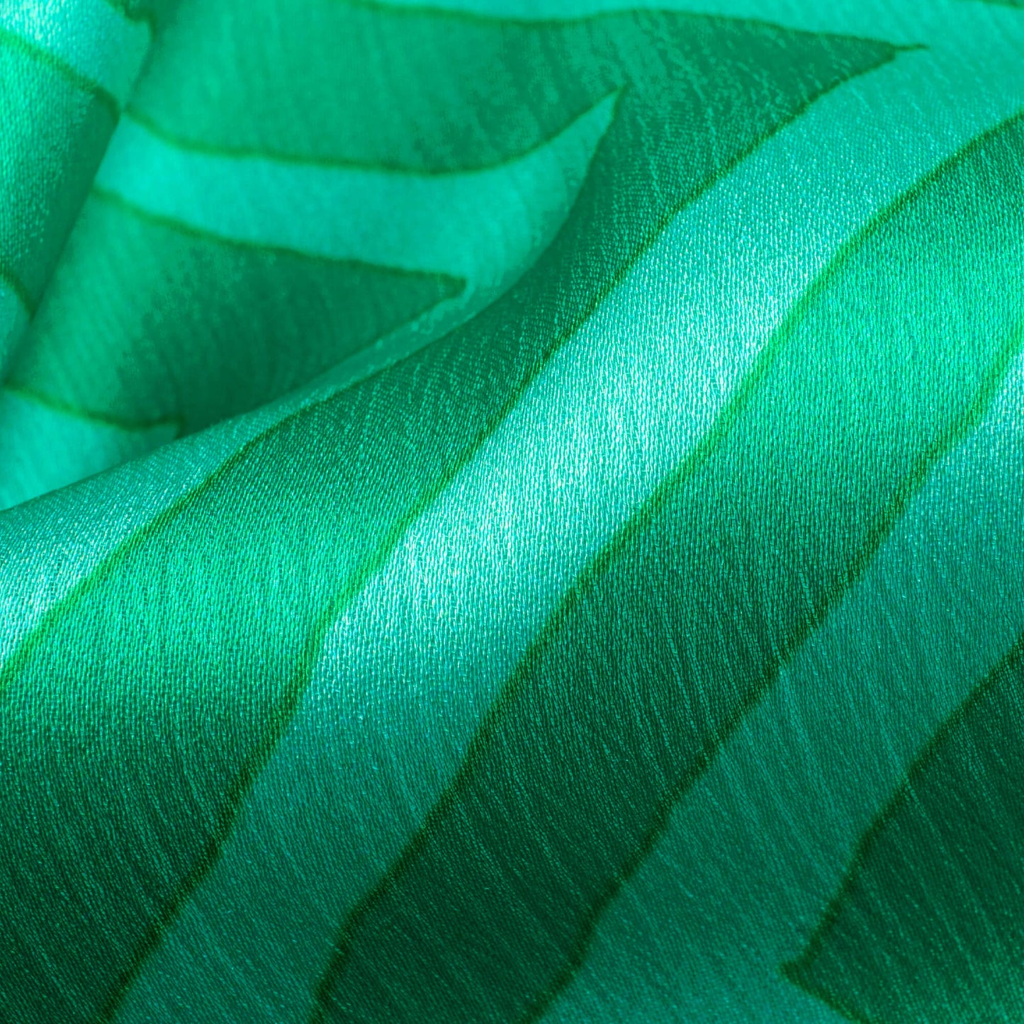 Sea Green And Electric Blue Chevron Pattern Digital Print Chiffon Satin Fabric - Fabcurate