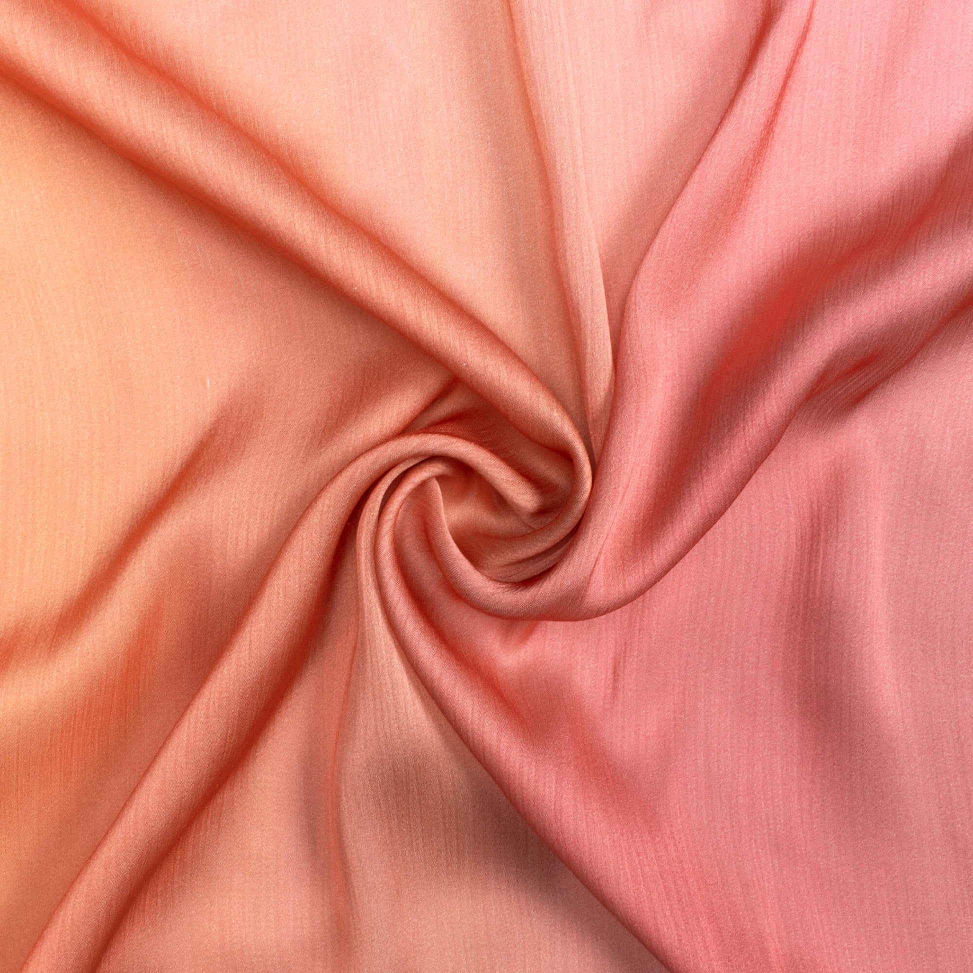 Coral Peach And Grey Ombre Pattern Digital Print Chiffon Satin Fabric - Fabcurate