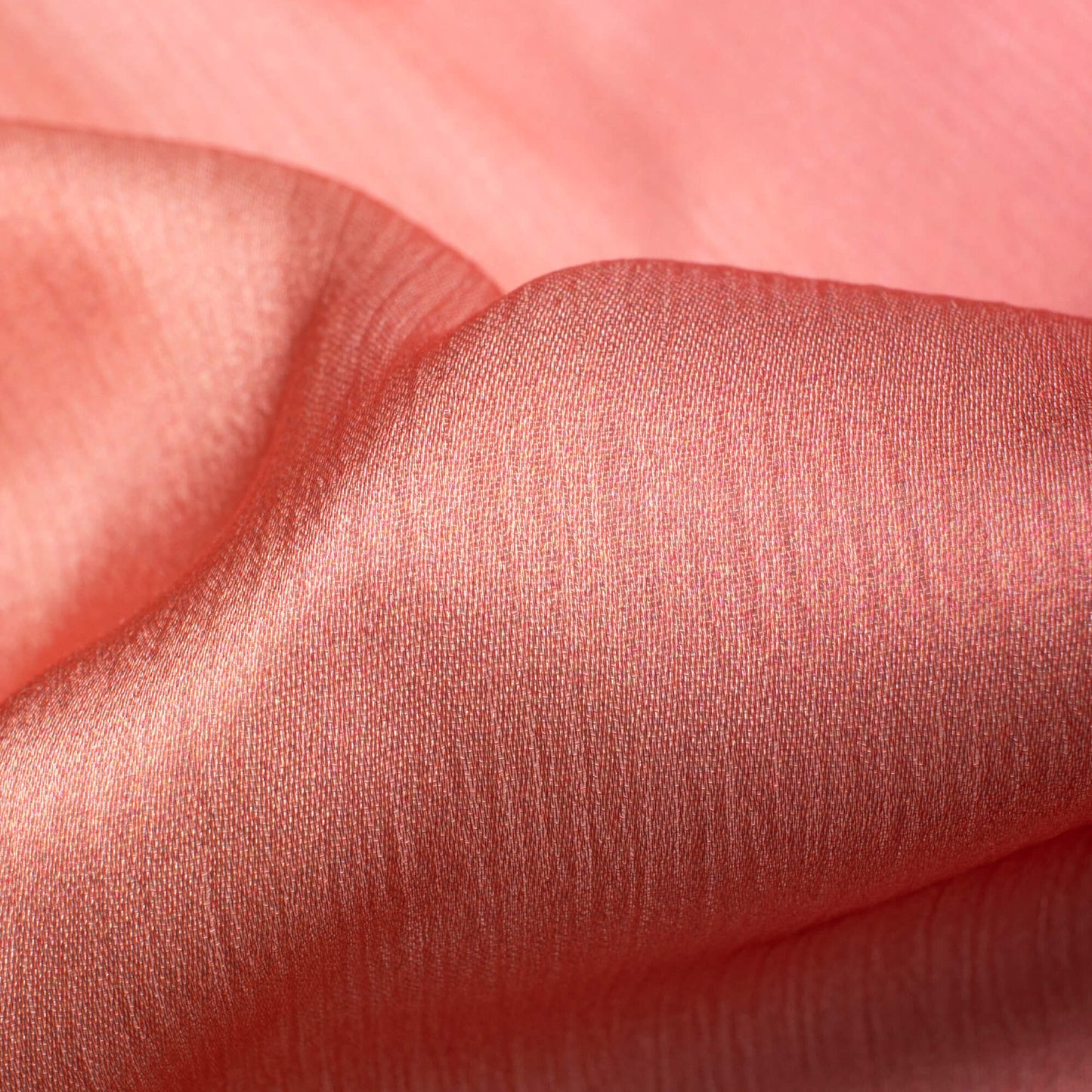 Coral Peach And Grey Ombre Pattern Digital Print Chiffon Satin Fabric - Fabcurate