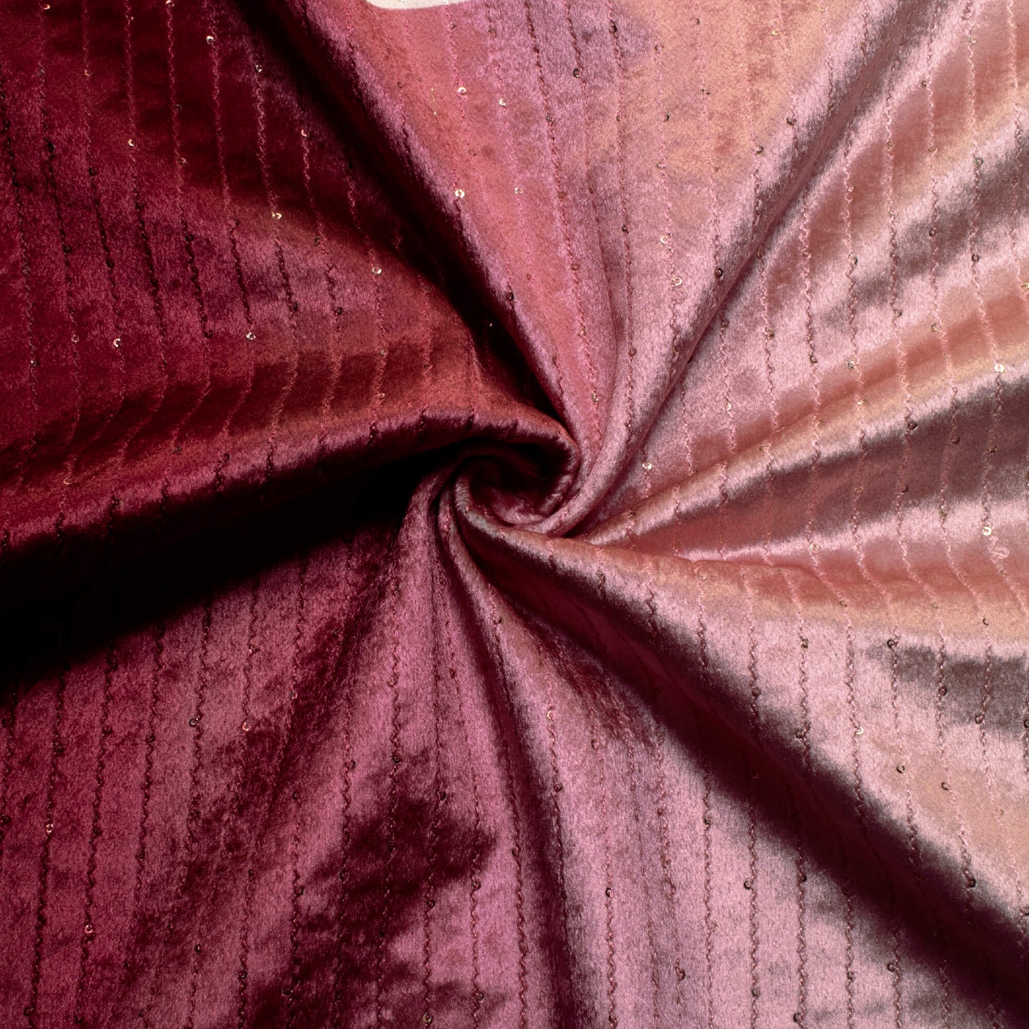 Pink And Maroon Ombre Pattern Sequins Digital Print Superior Velvet Fabric (Width 58 Inches)