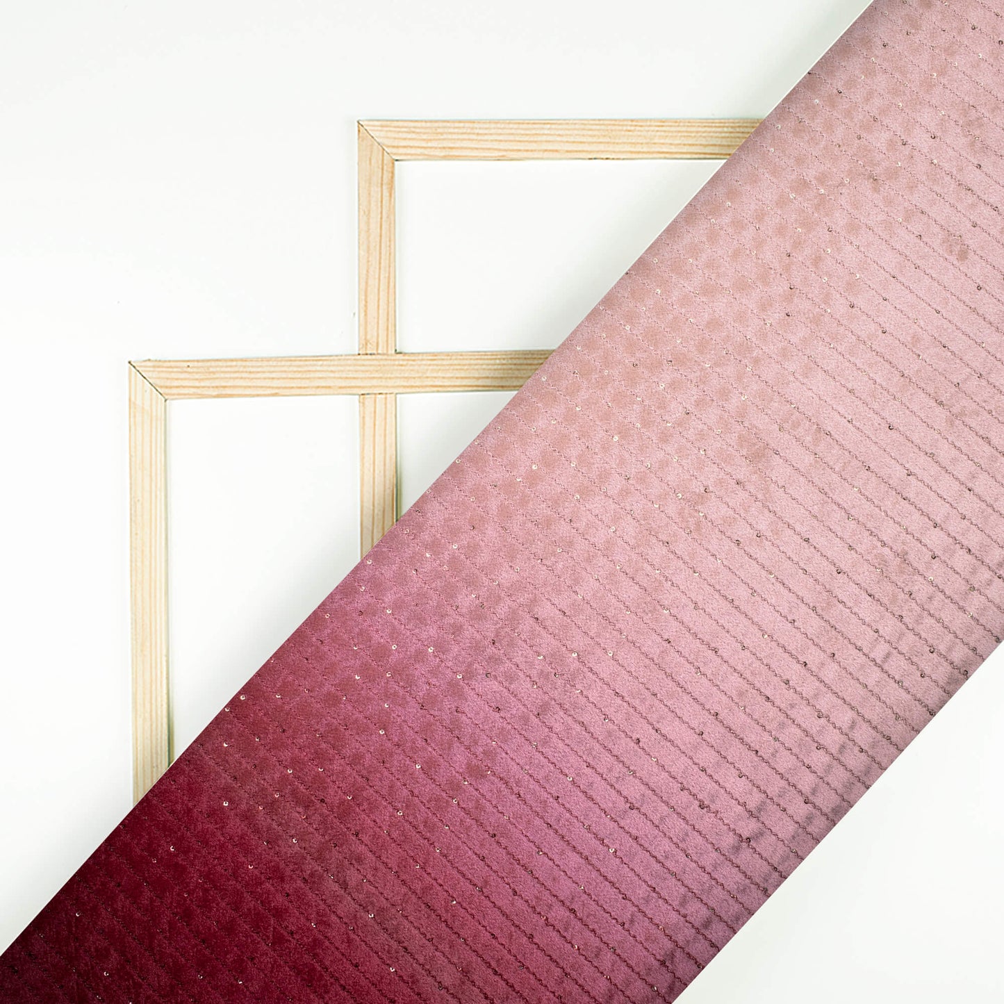 Pink And Maroon Ombre Pattern Sequins Digital Print Superior Velvet Fabric (Width 58 Inches)