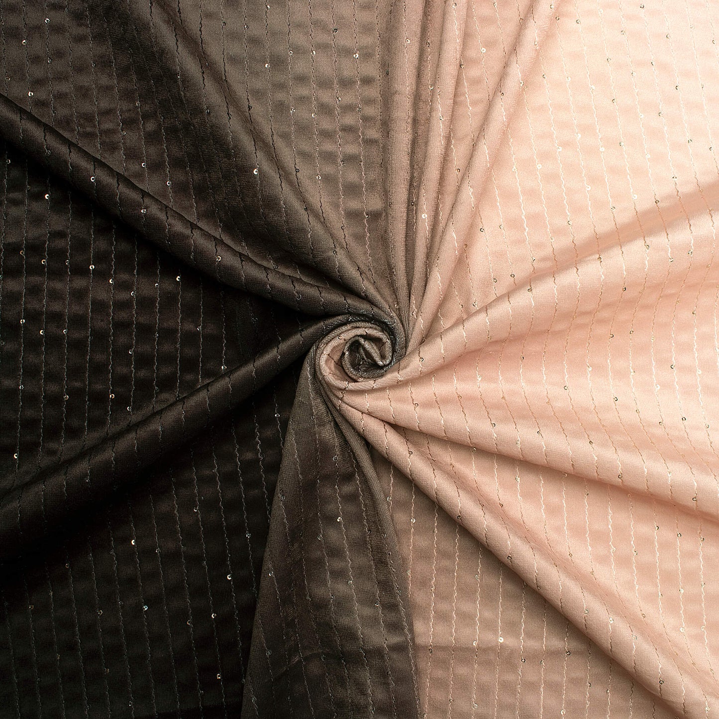 Cream And Black Ombre Pattern Sequins Digital Print Superior Velvet Fabric (Width 58 Inches)