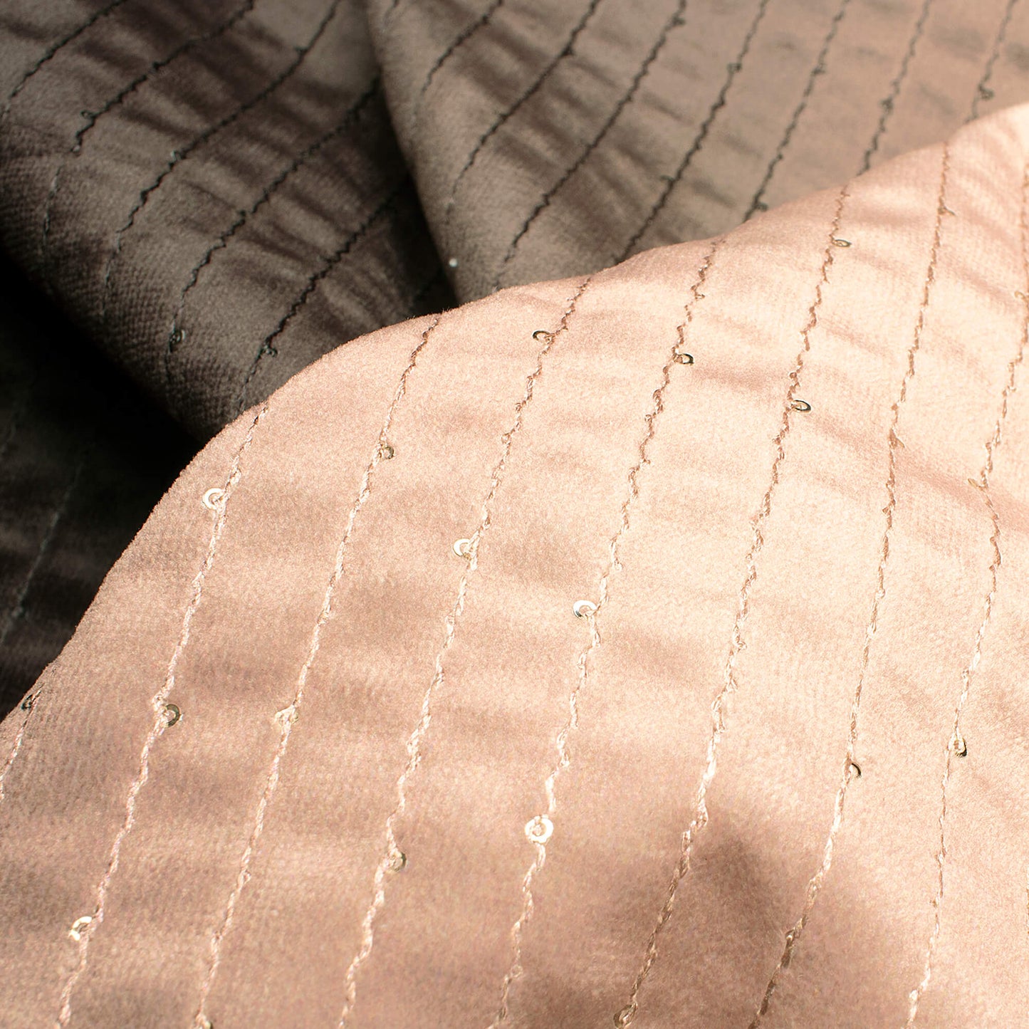 Cream And Black Ombre Pattern Sequins Digital Print Superior Velvet Fabric (Width 58 Inches)