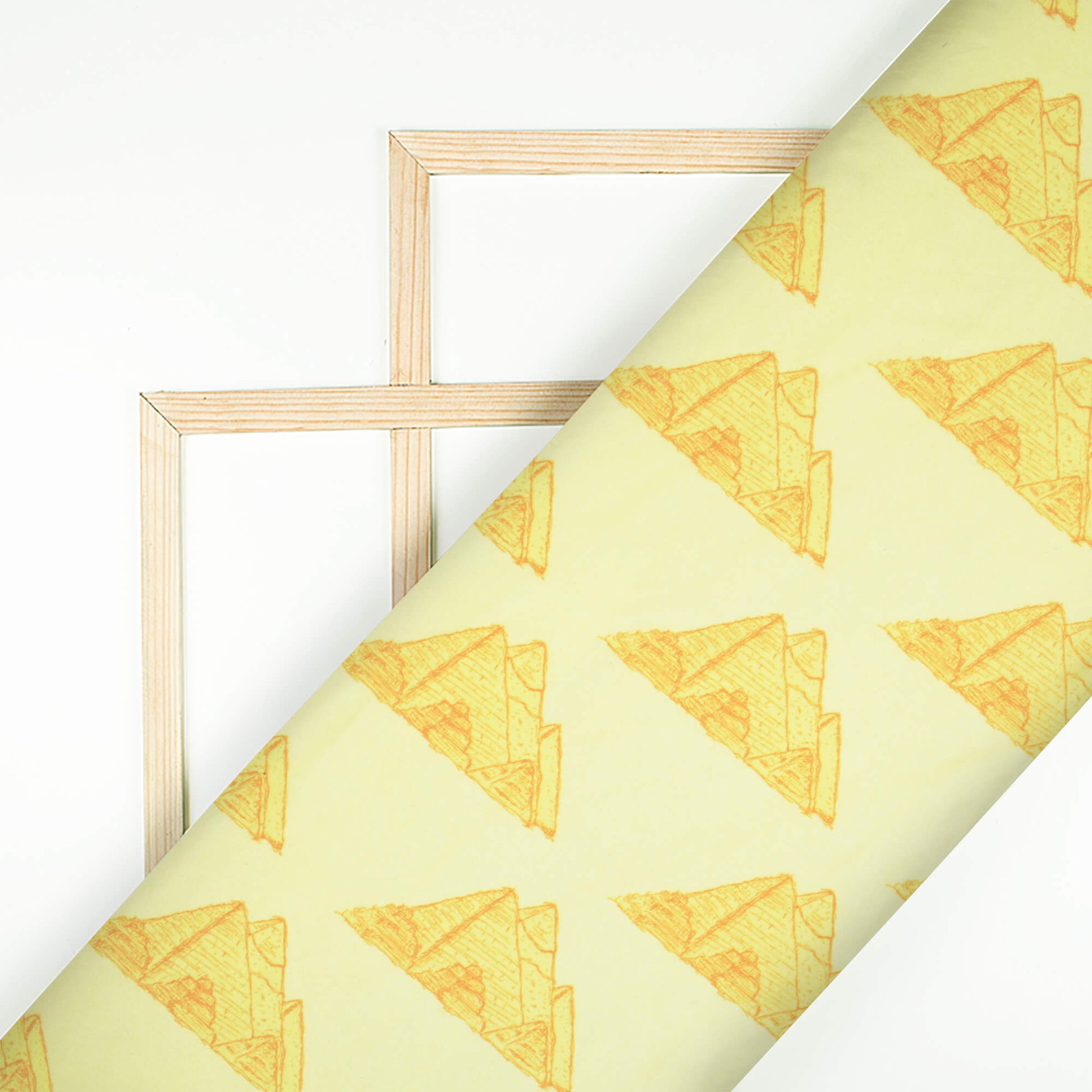 Cream And Mustard Yellow Egyptian Pattern Digital Print Ultra Premium Butter Crepe Fabric - Fabcurate