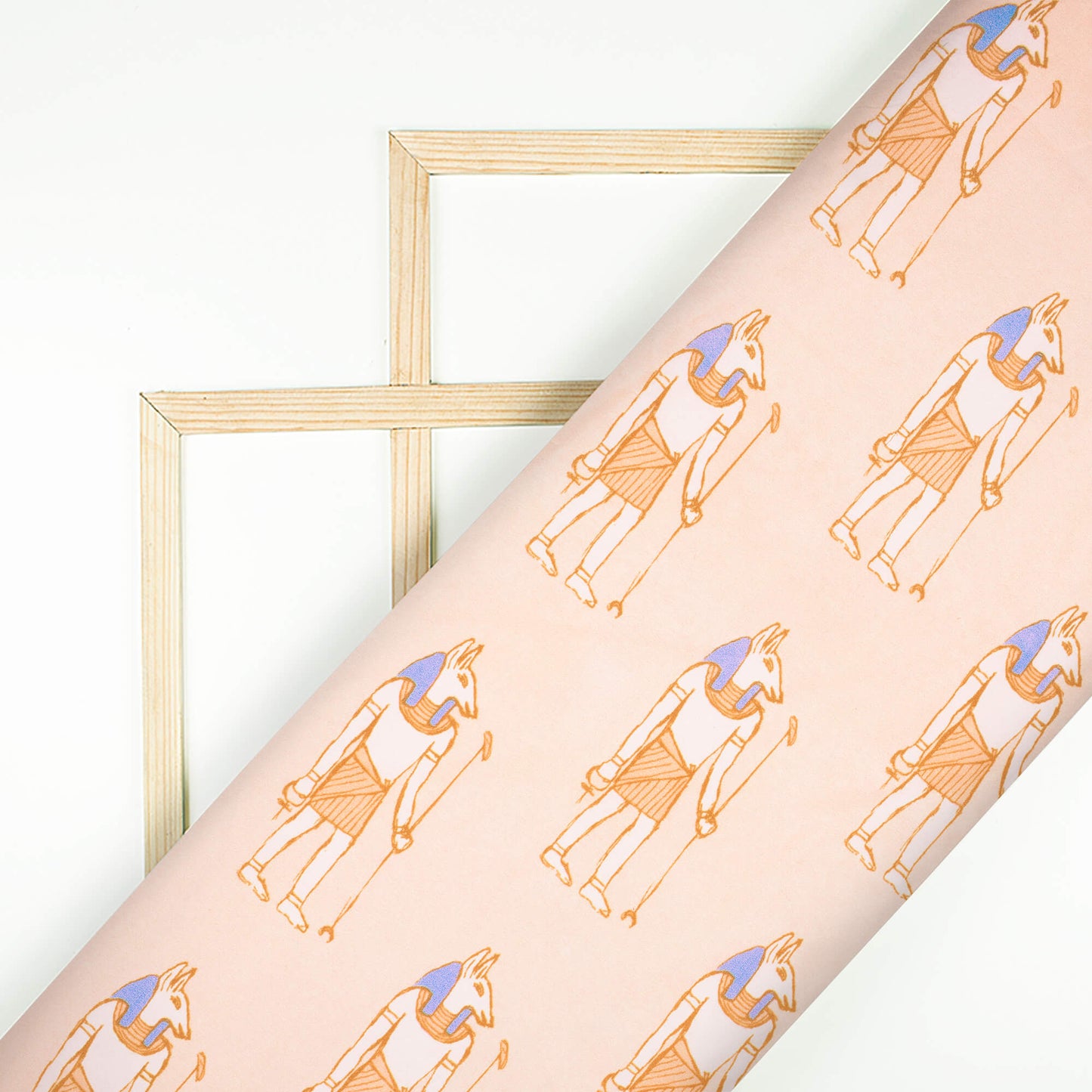 Peach And Ivory Cream Egyptian Pattern Digital Print Ultra Premium Butter Crepe Fabric - Fabcurate