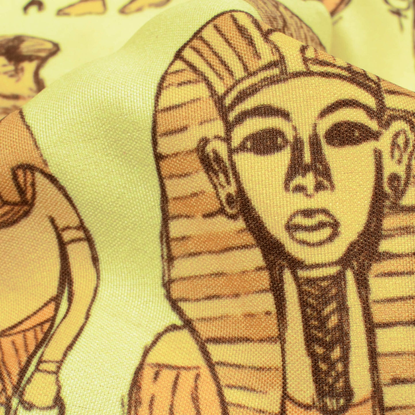 Banana Yellow And Brown Egyptian Pattern Digital Print Ultra Premium Butter Crepe Fabric - Fabcurate