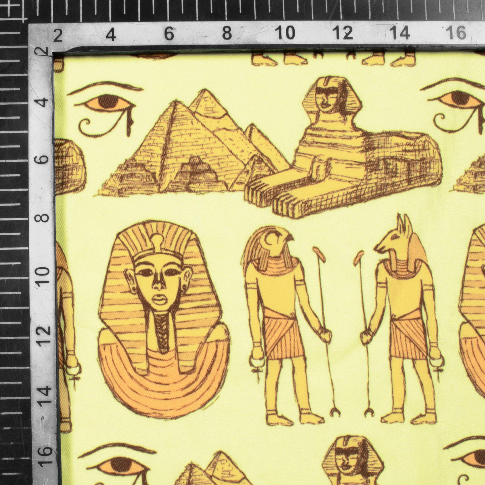 Banana Yellow And Brown Egyptian Pattern Digital Print Ultra Premium Butter Crepe Fabric - Fabcurate