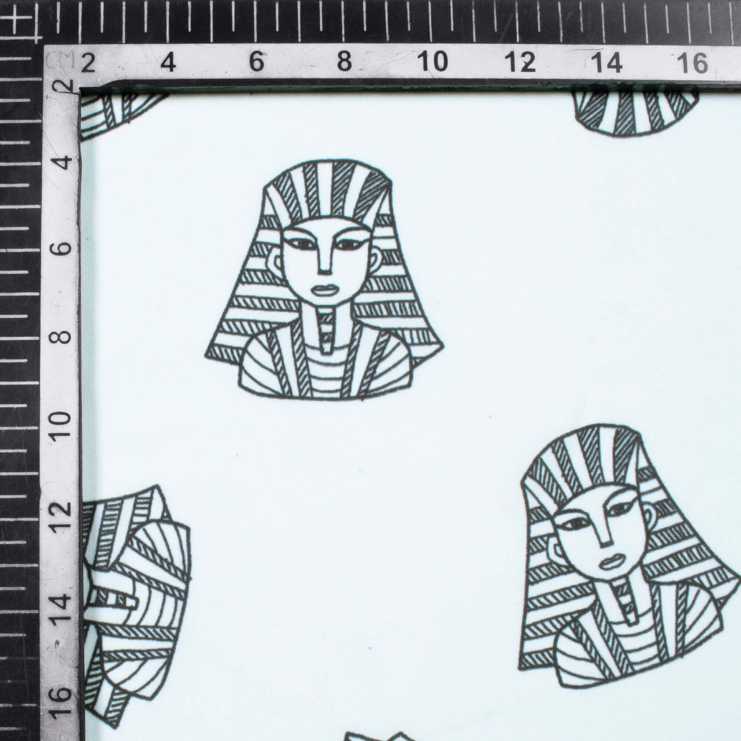 Delicate White And Black Egyptian Pattern Digital Print Ultra Premium Butter Crepe Fabric - Fabcurate