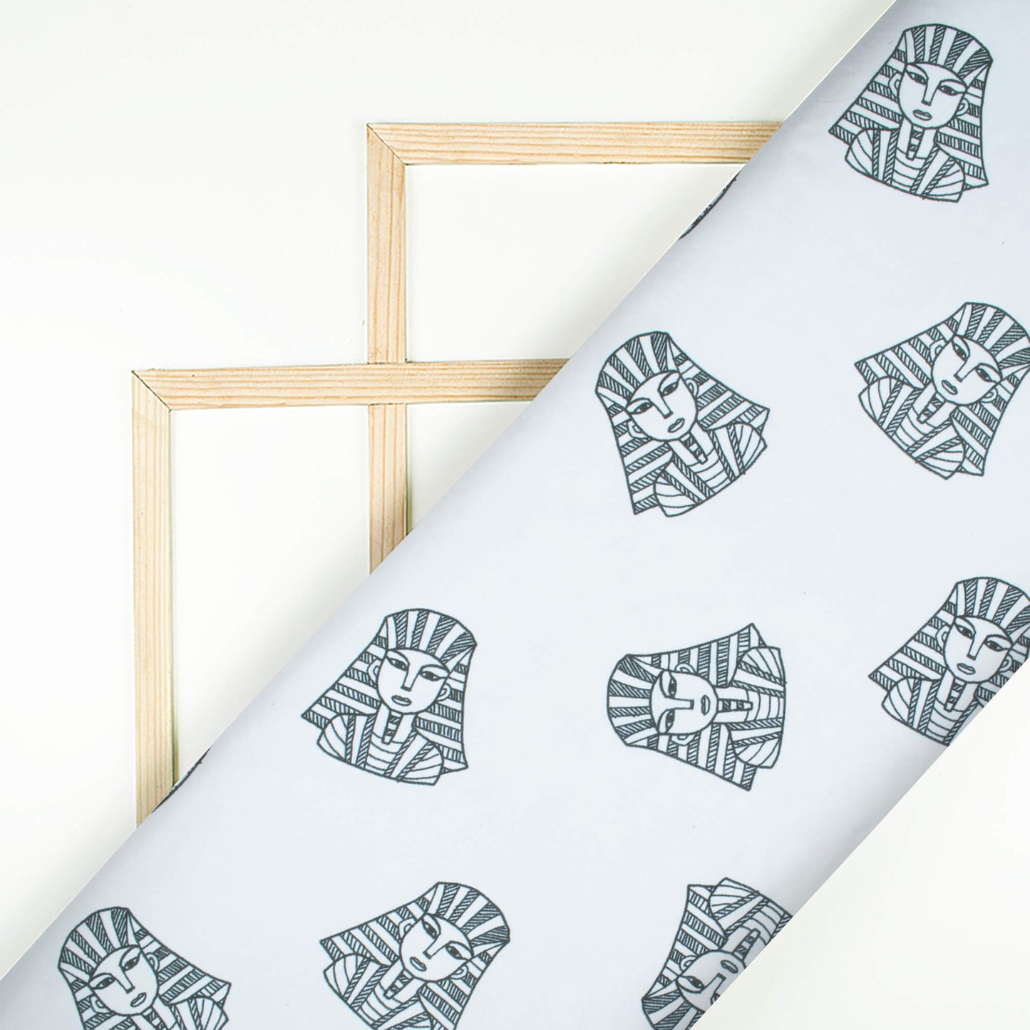 Delicate White And Black Egyptian Pattern Digital Print Ultra Premium Butter Crepe Fabric - Fabcurate