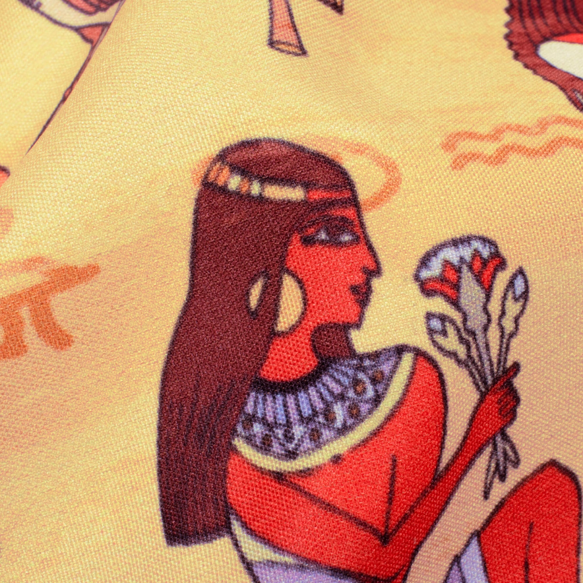 Peach And Multi-Color Egyptian Pattern Digital Print Ultra Premium Butter Crepe Fabric - Fabcurate