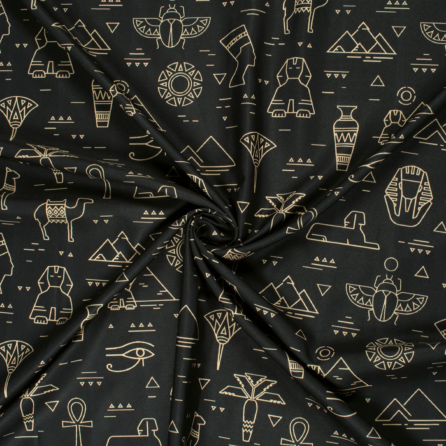 Black And Beige Egyptian Pattern Digital Print Ultra Premium Butter Crepe Fabric