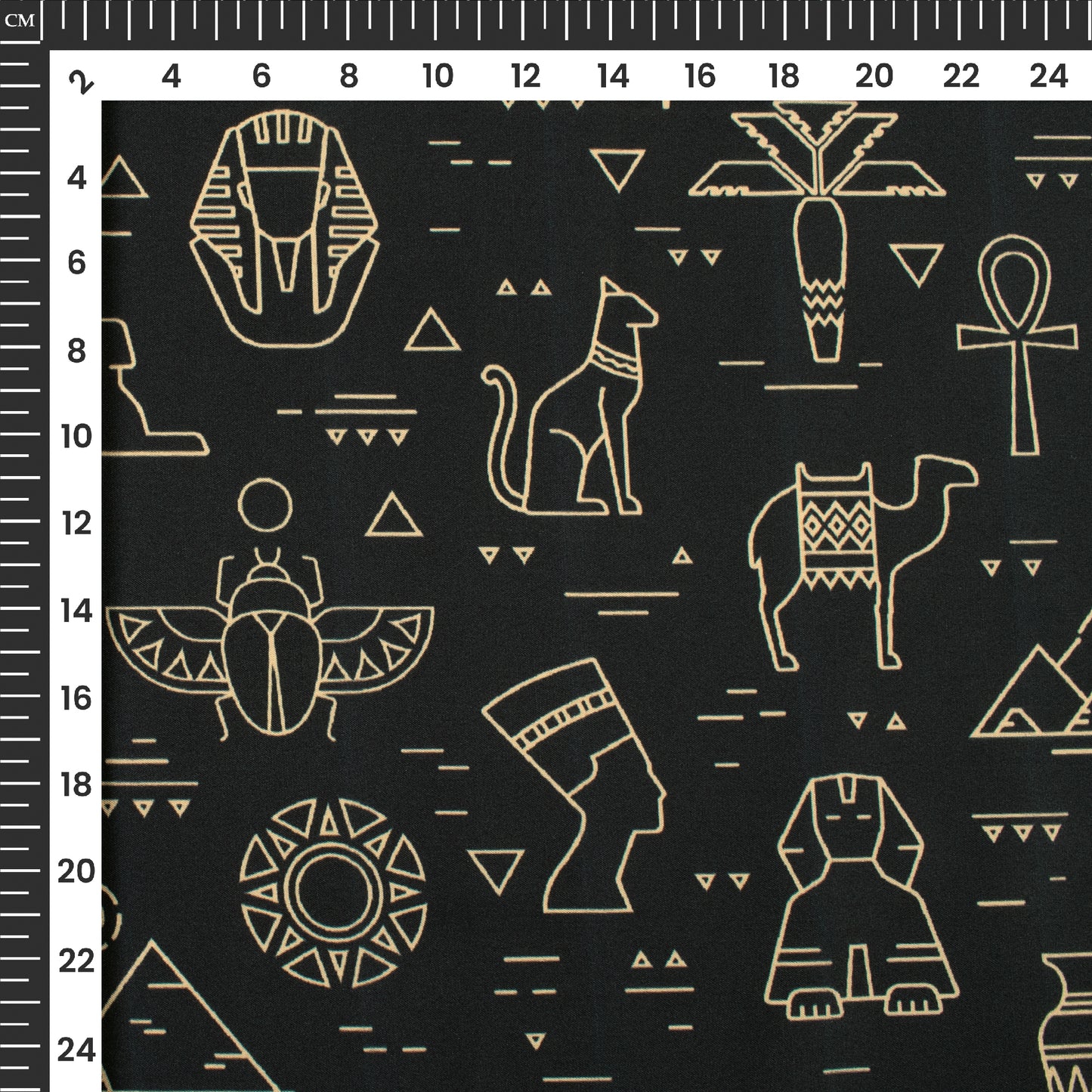 Black And Beige Egyptian Pattern Digital Print Ultra Premium Butter Crepe Fabric