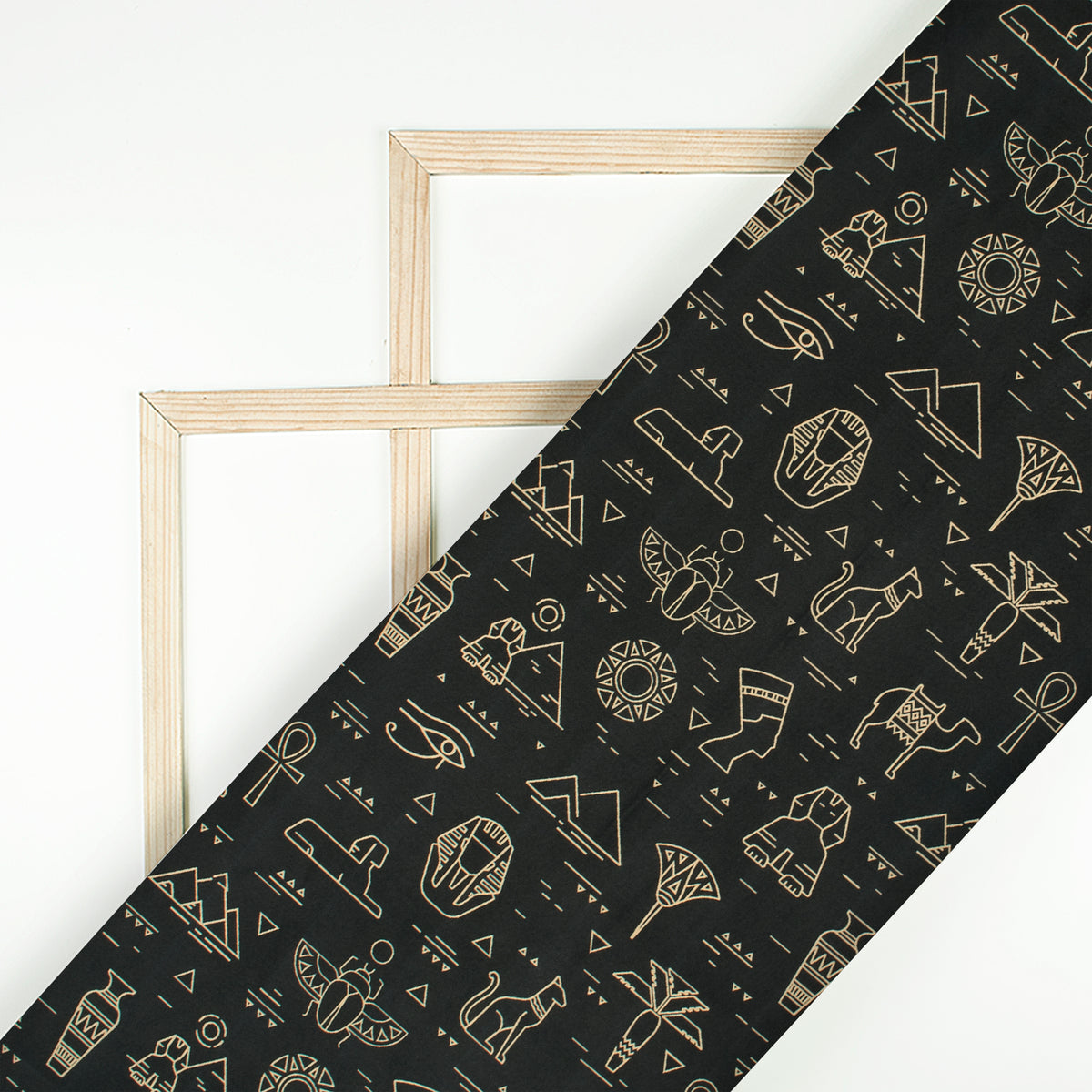 Black And Beige Egyptian Pattern Digital Print Ultra Premium Butter Crepe Fabric