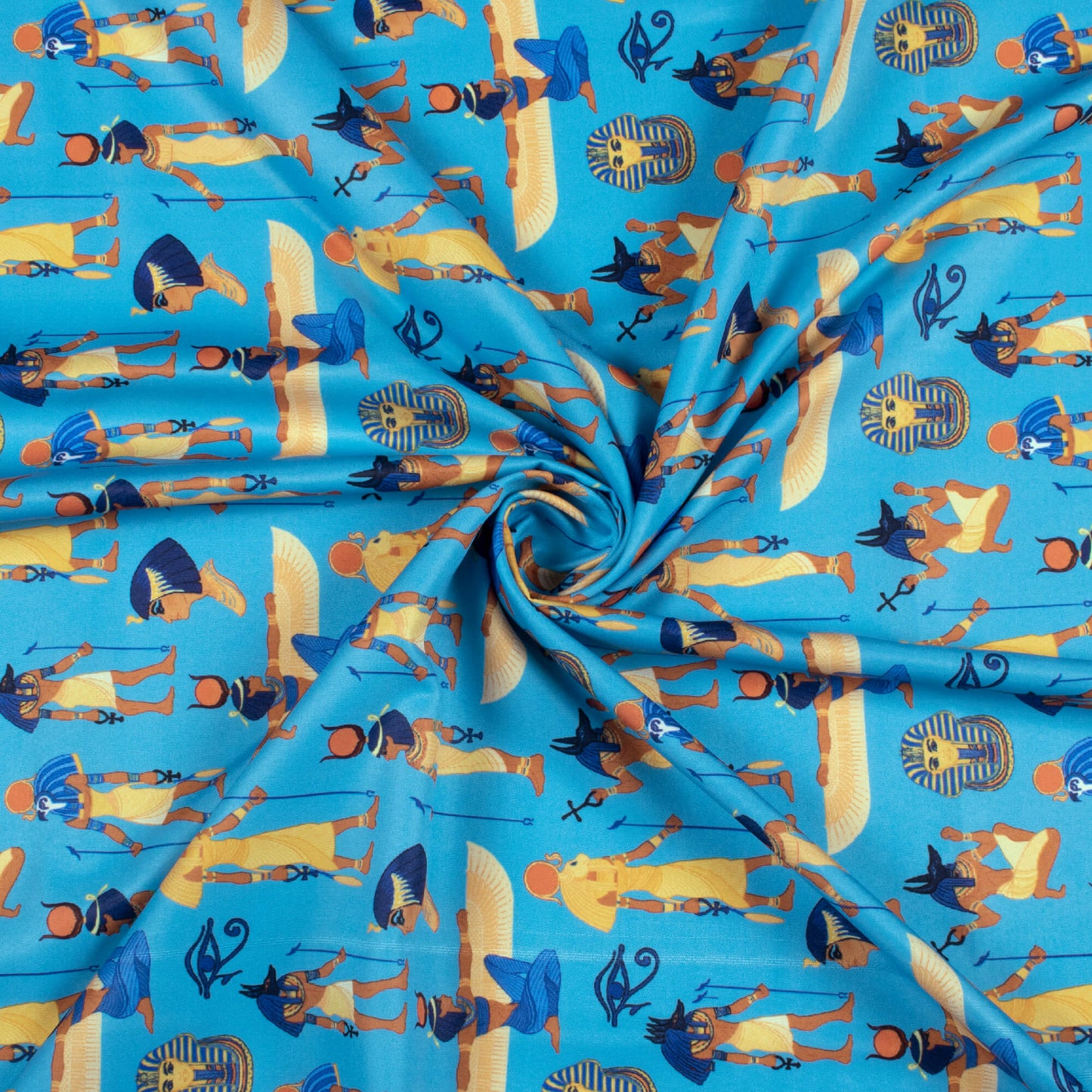 Deep Sky Blue And Mellow Yellow Egyptian Pattern Digital Print Ultra Premium Butter Crepe Fabric