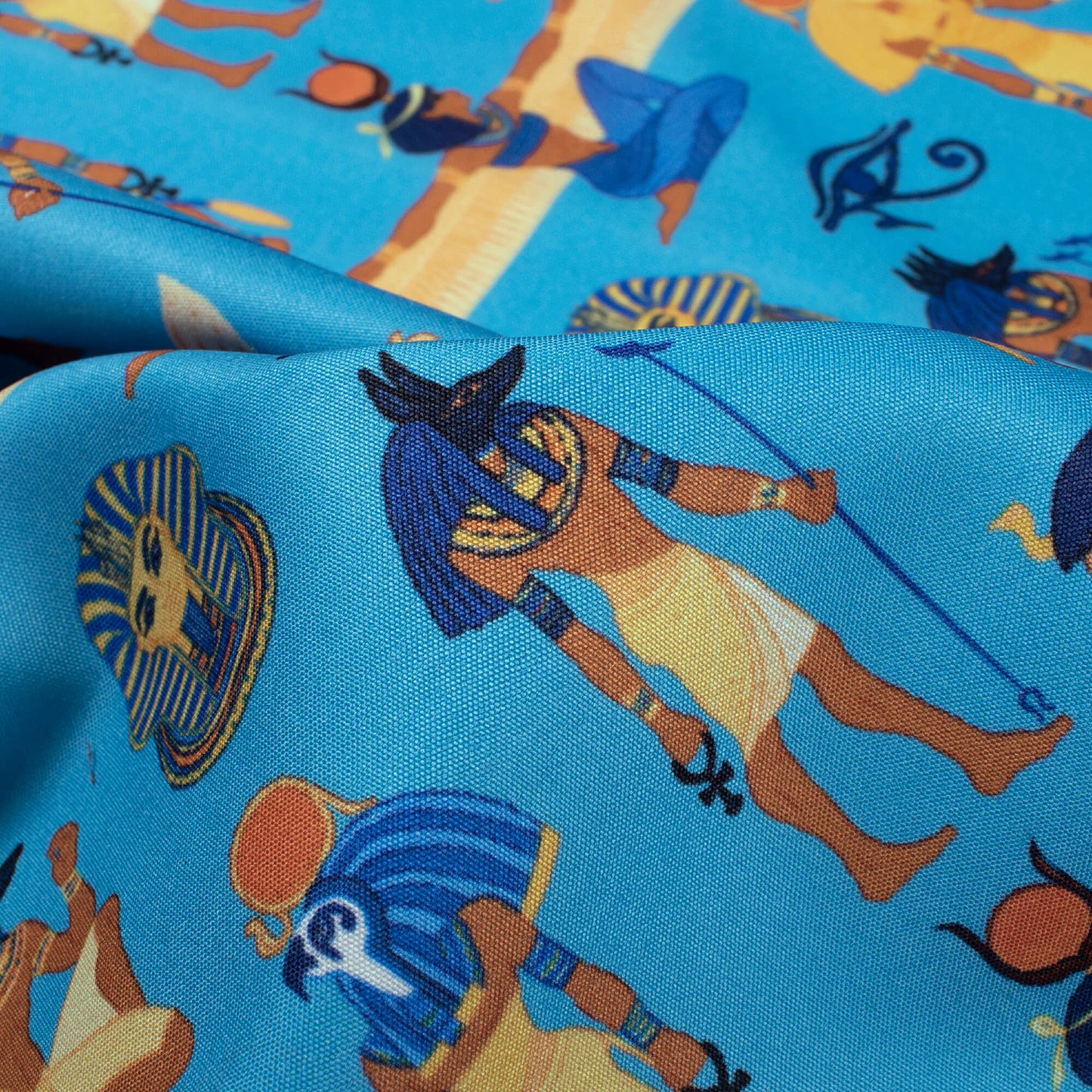 Deep Sky Blue And Mellow Yellow Egyptian Pattern Digital Print Ultra Premium Butter Crepe Fabric
