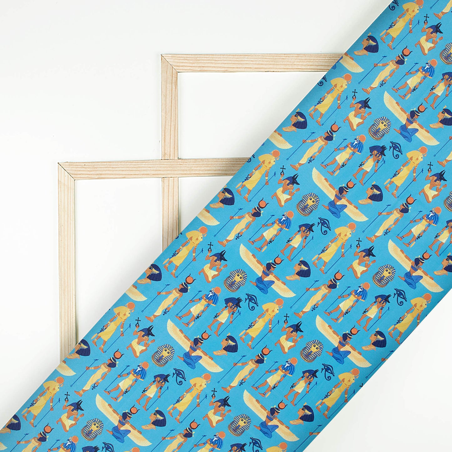 Deep Sky Blue And Mellow Yellow Egyptian Pattern Digital Print Ultra Premium Butter Crepe Fabric