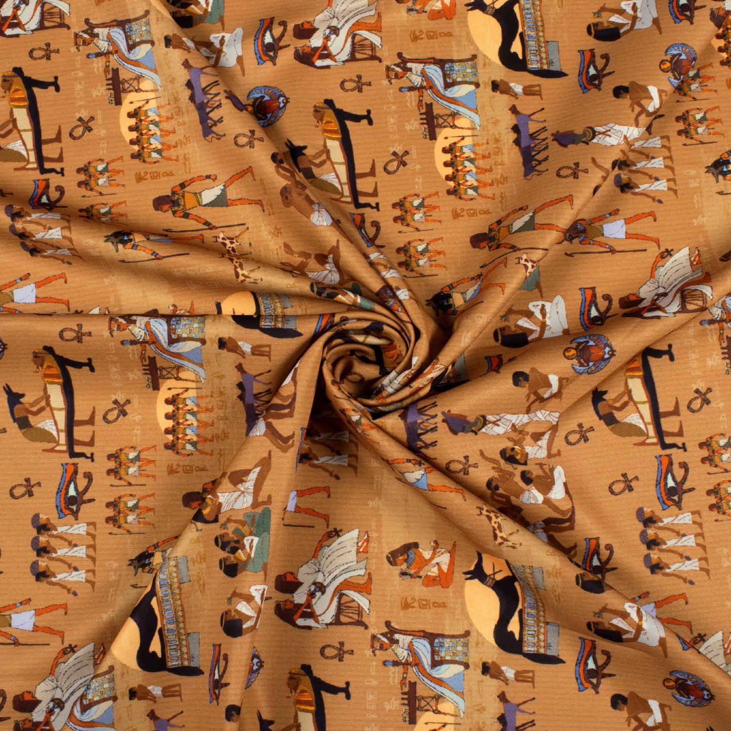 Peanut Beige And Peach Egyptian Pattern Digital Print Ultra Premium Butter Crepe Fabric