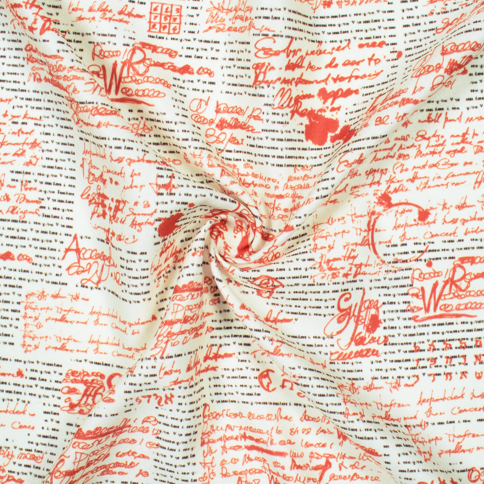 Orange And Ivory Cream Bistro Pattern Digital Print Ultra Premium Butter Crepe Fabric - Fabcurate