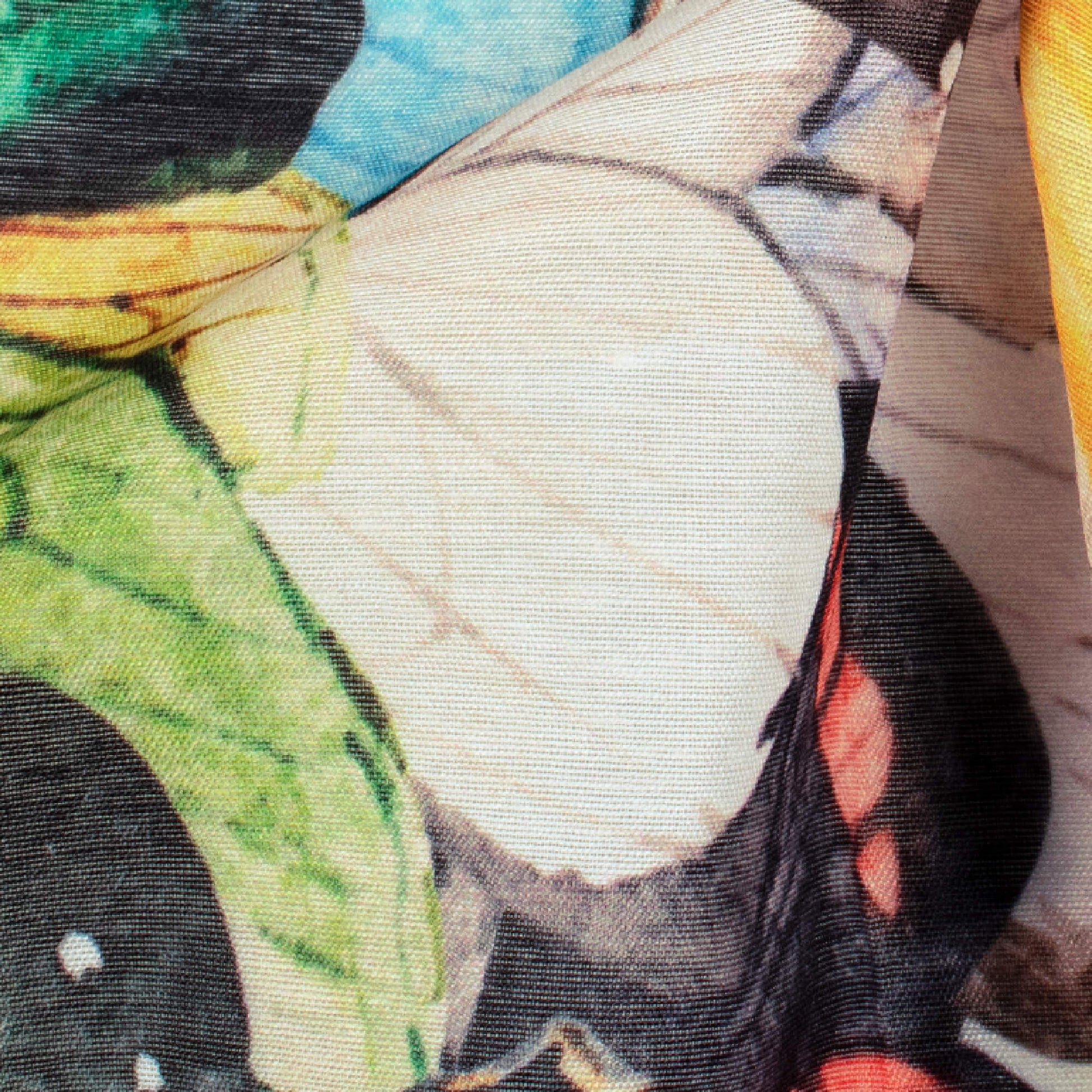White And Multi-Color Butterfly Pattern Digital Print Chanderi Fabric - Fabcurate