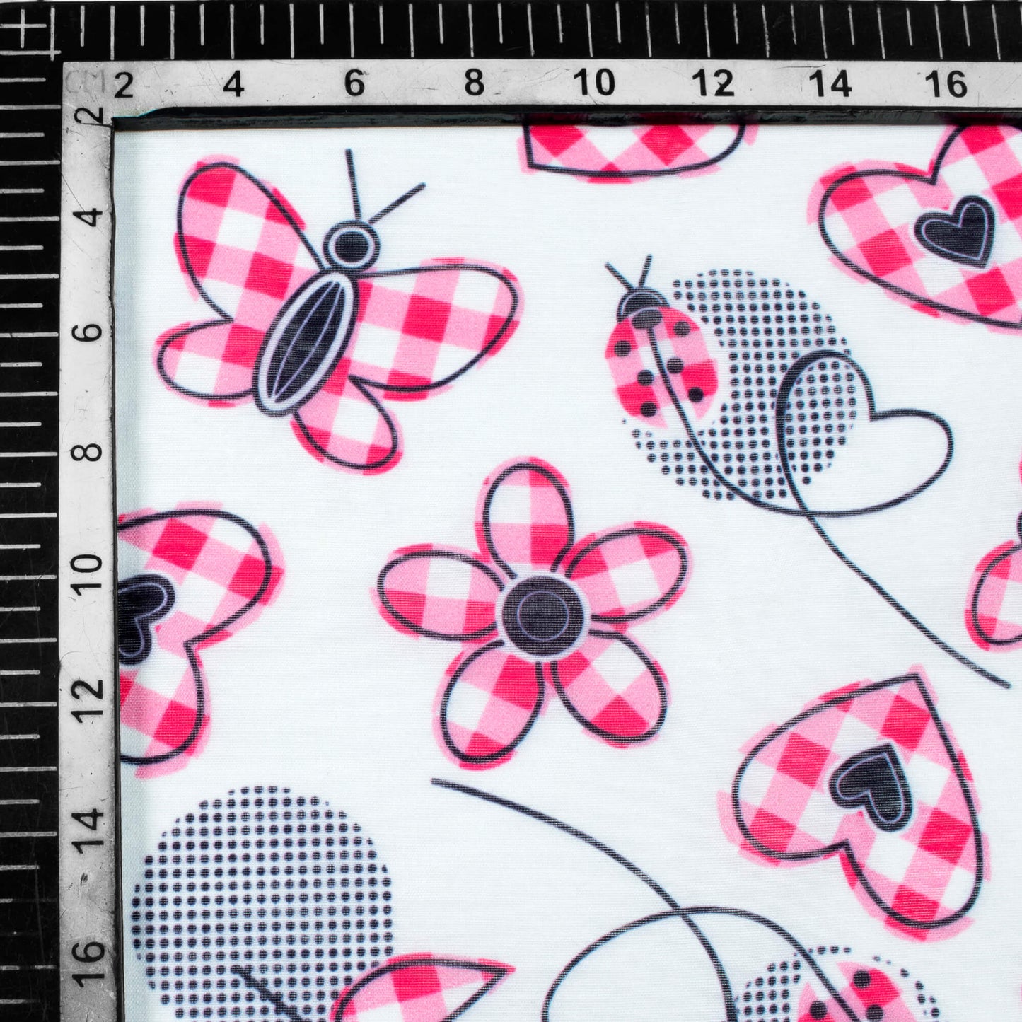 White And Pink Butterfly Pattern Digital Print Chanderi Fabric - Fabcurate