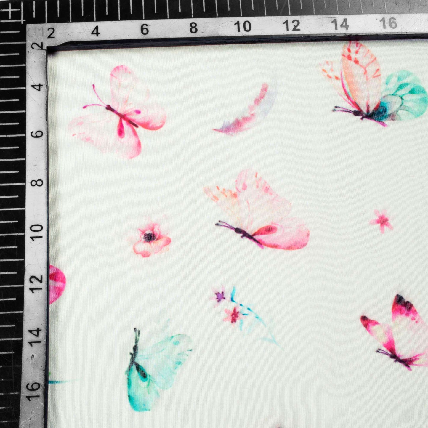 White And Pink Butterfly Pattern Digital Print Chanderi Fabric - Fabcurate