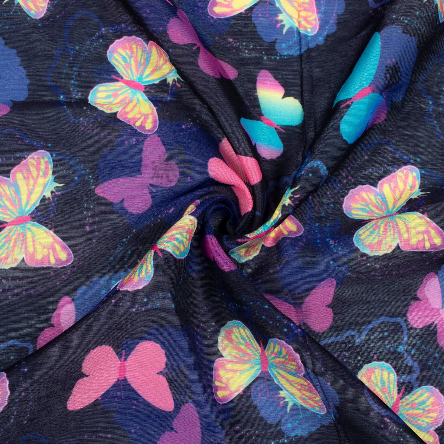 Black And Grape Purple Butterfly Pattern Digital Print Chanderi Fabric - Fabcurate