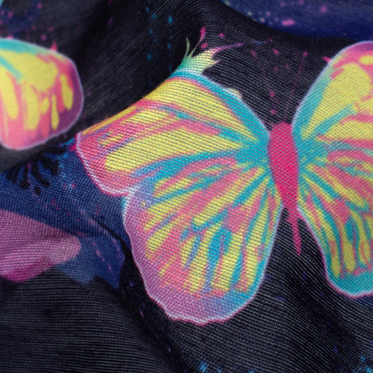 Black And Grape Purple Butterfly Pattern Digital Print Chanderi Fabric - Fabcurate