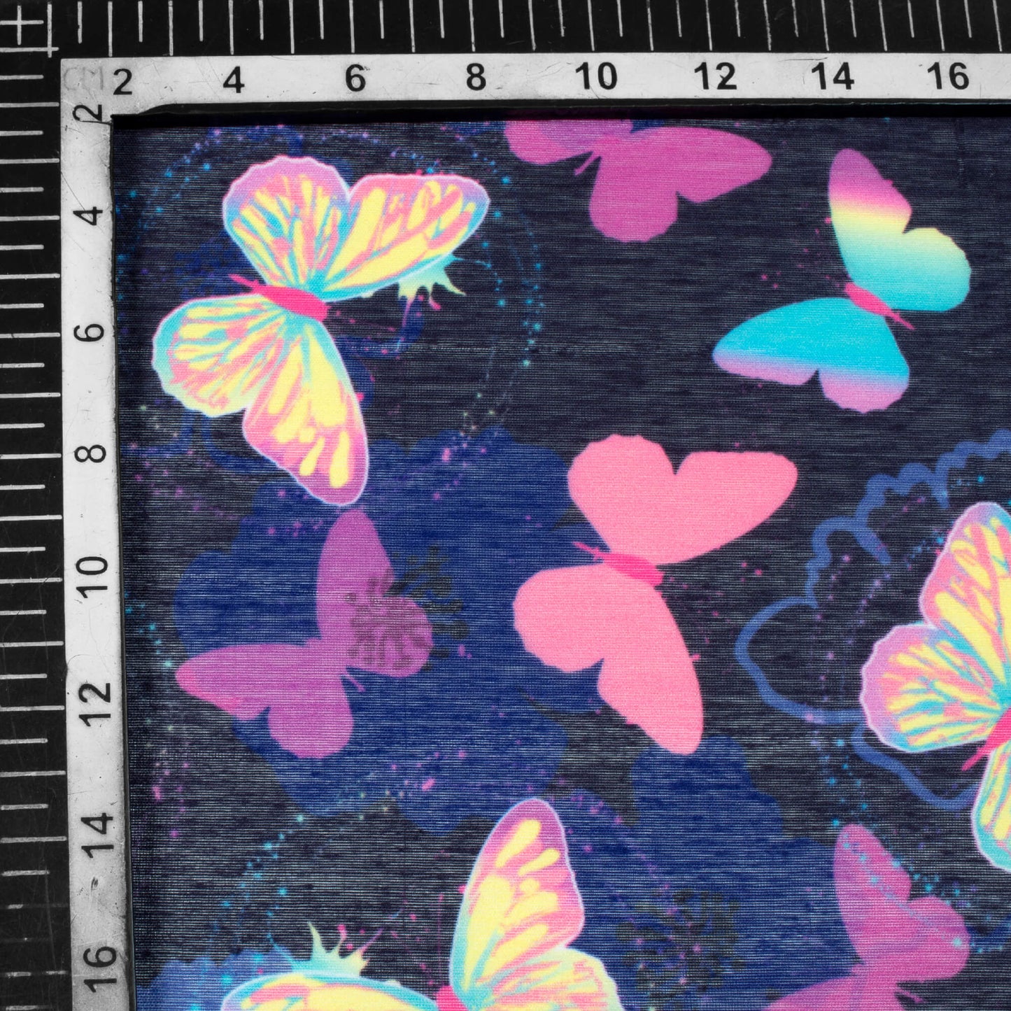 Black And Grape Purple Butterfly Pattern Digital Print Chanderi Fabric - Fabcurate