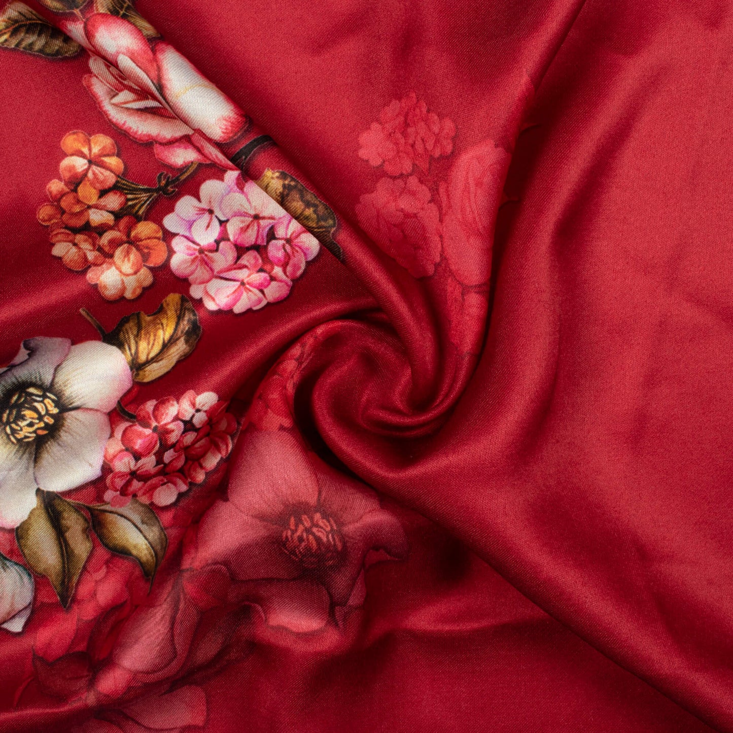 Maroon And Pink Floral Pattern Digital Print Premium Lush Satin Fabric