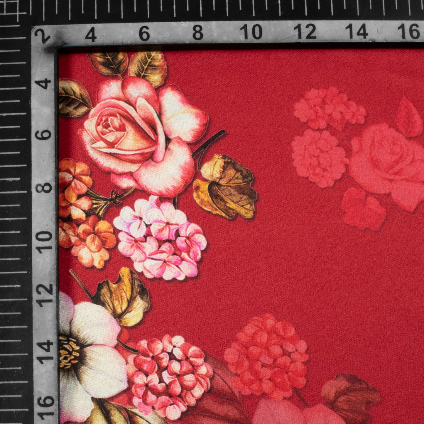 Maroon And Pink Floral Pattern Digital Print Premium Lush Satin Fabric