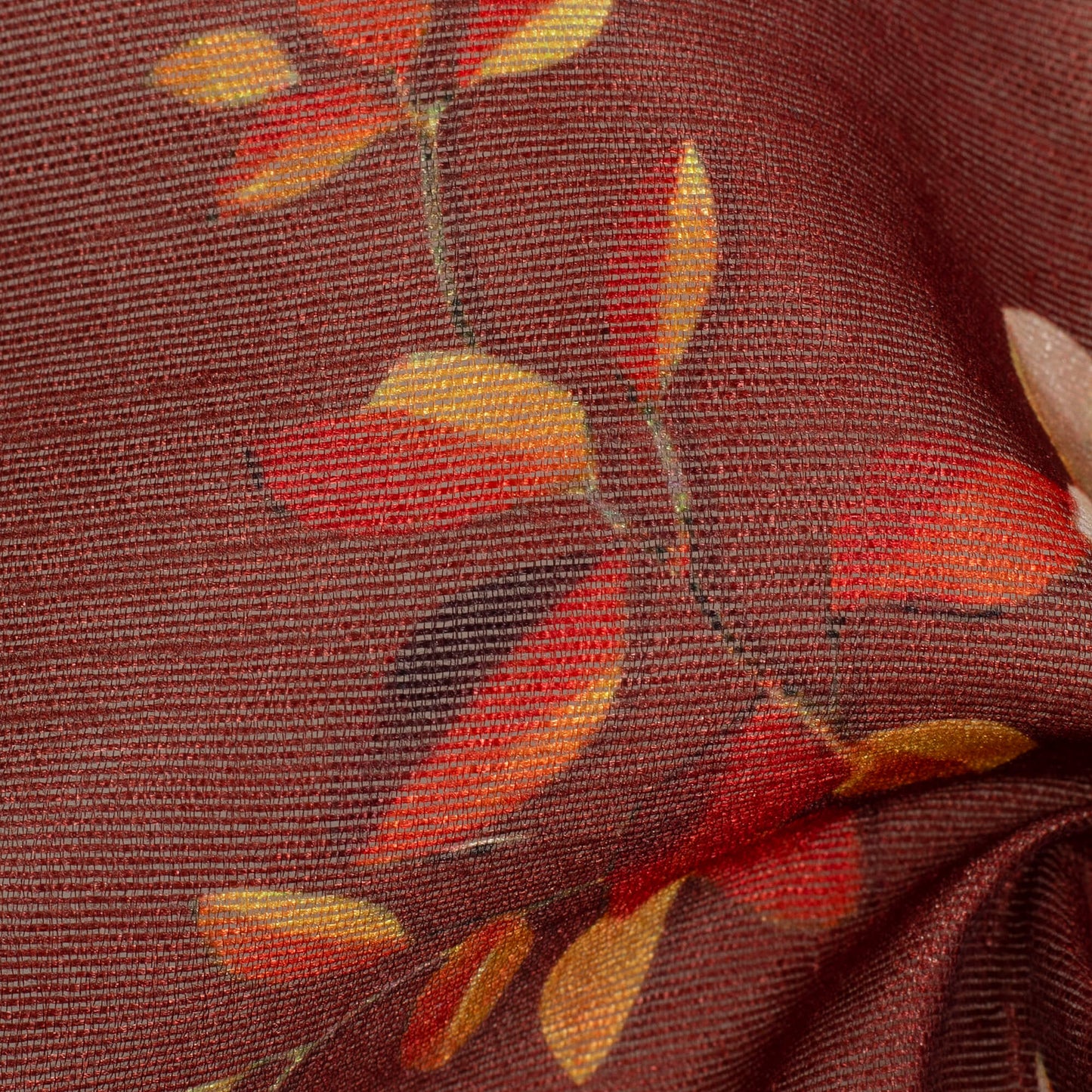 Coffee Brown And Cream Floral Pattern Digital Print Banglori Art Silk Fabric