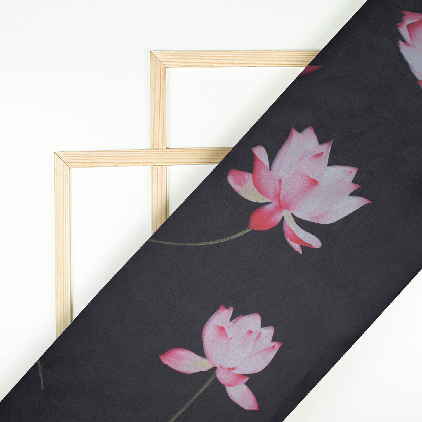 Black And Pink Floral Pattern Digital Print Premium Liquid Organza Fabric - Fabcurate