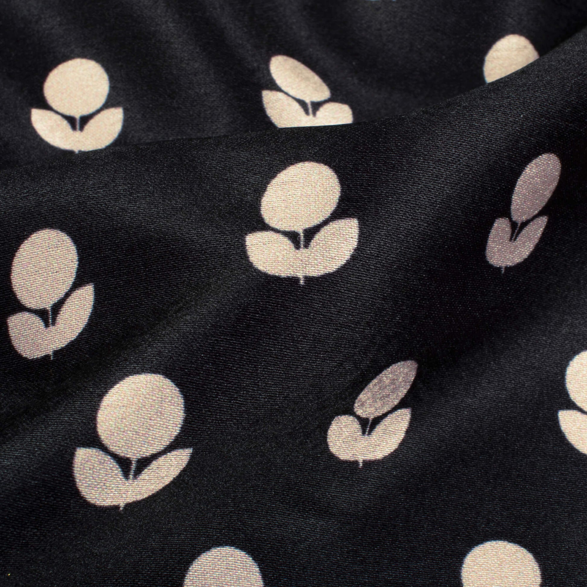 Black And Sand Beige Booti Pattern Digital Print Japan Satin Fabric - Fabcurate